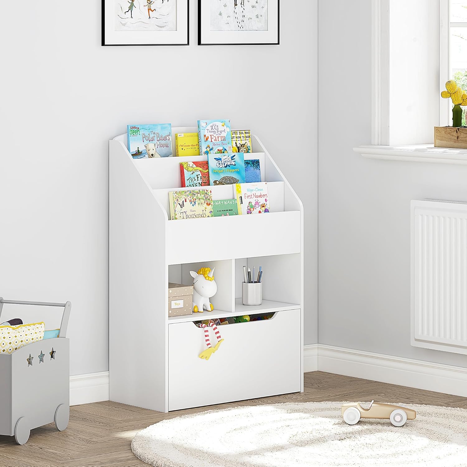 UTEX Bookshelf for Kids, Wooden Book Display, Kids Bookshelf and Toy Storage, Children Book Rack Bookcase Toybox Combo for Bedroom  Nursery, White · v4