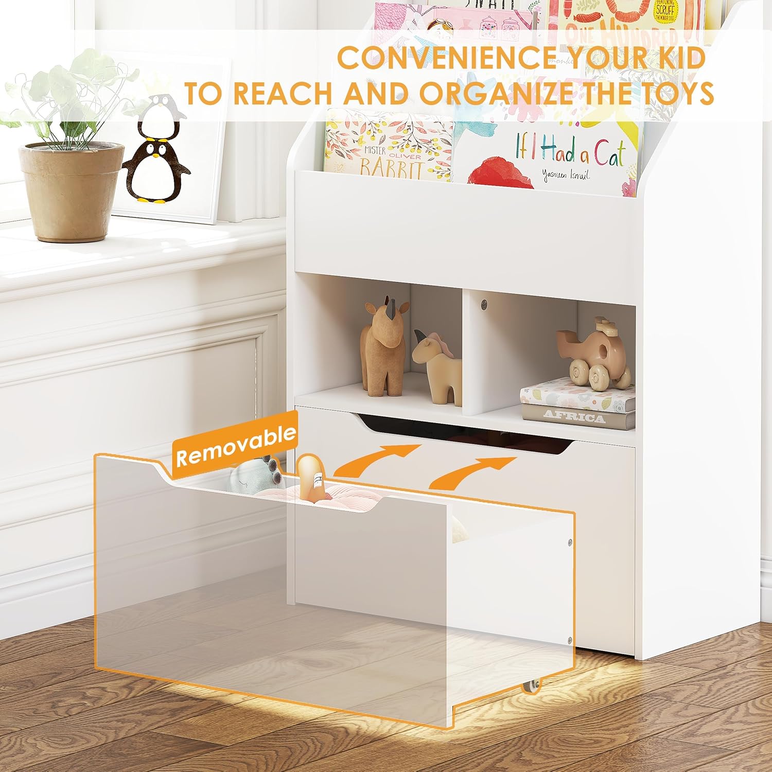 UTEX Bookshelf for Kids, Wooden Book Display, Kids Bookshelf and Toy Storage, Children Book Rack Bookcase Toybox Combo for Bedroom  Nursery, White · v4