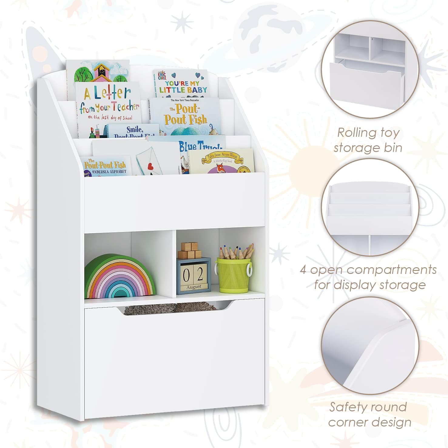 UTEX Bookshelf for Kids, Wooden Book Display, Kids Bookshelf and Toy Storage, Children Book Rack Bookcase Toybox Combo for Bedroom  Nursery, White · v4