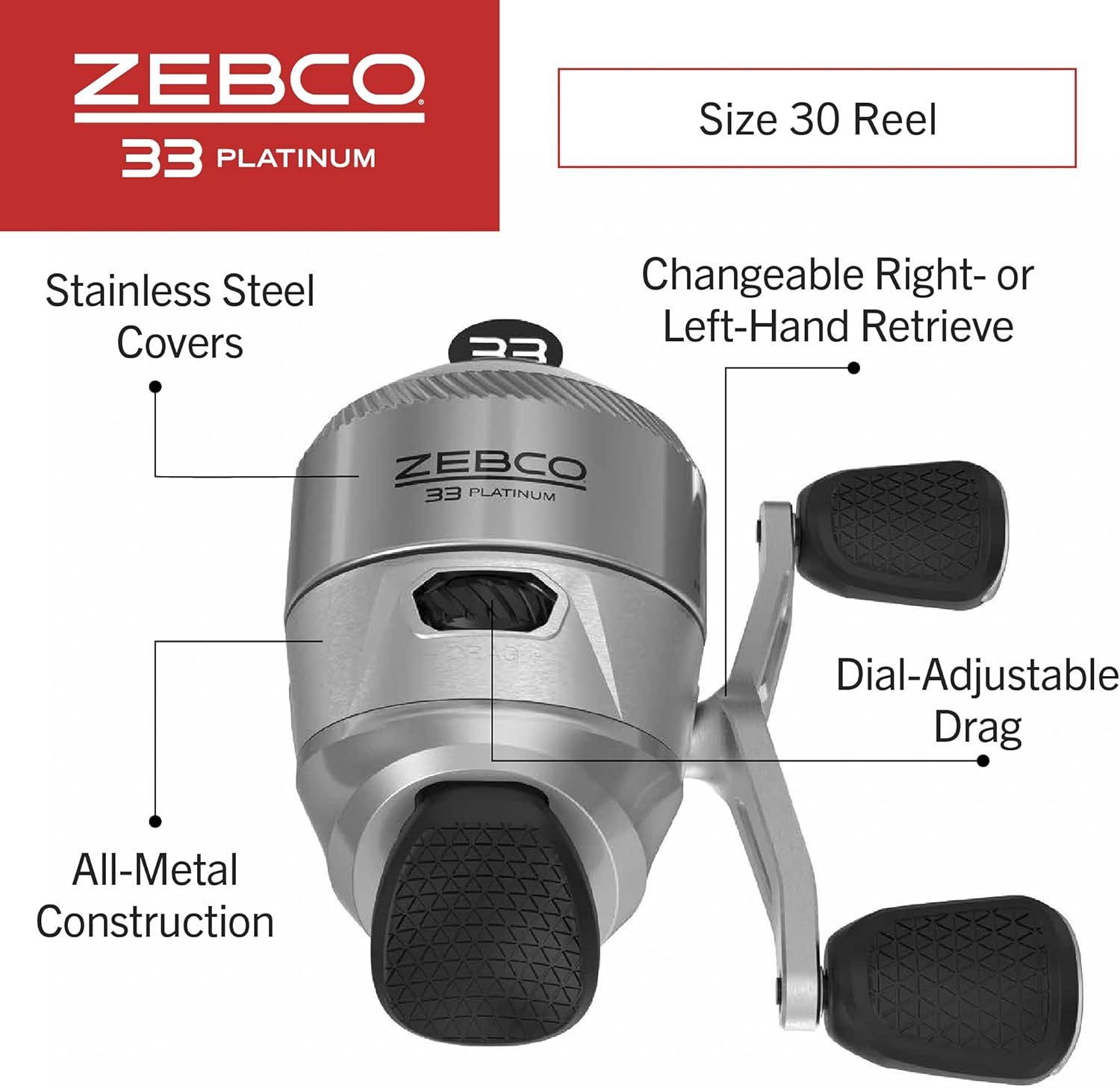 Zebco 33 Platinum Spincast Reel and Fishing Rod Combo, Anti-Reverse Clutch, Silver · v3
