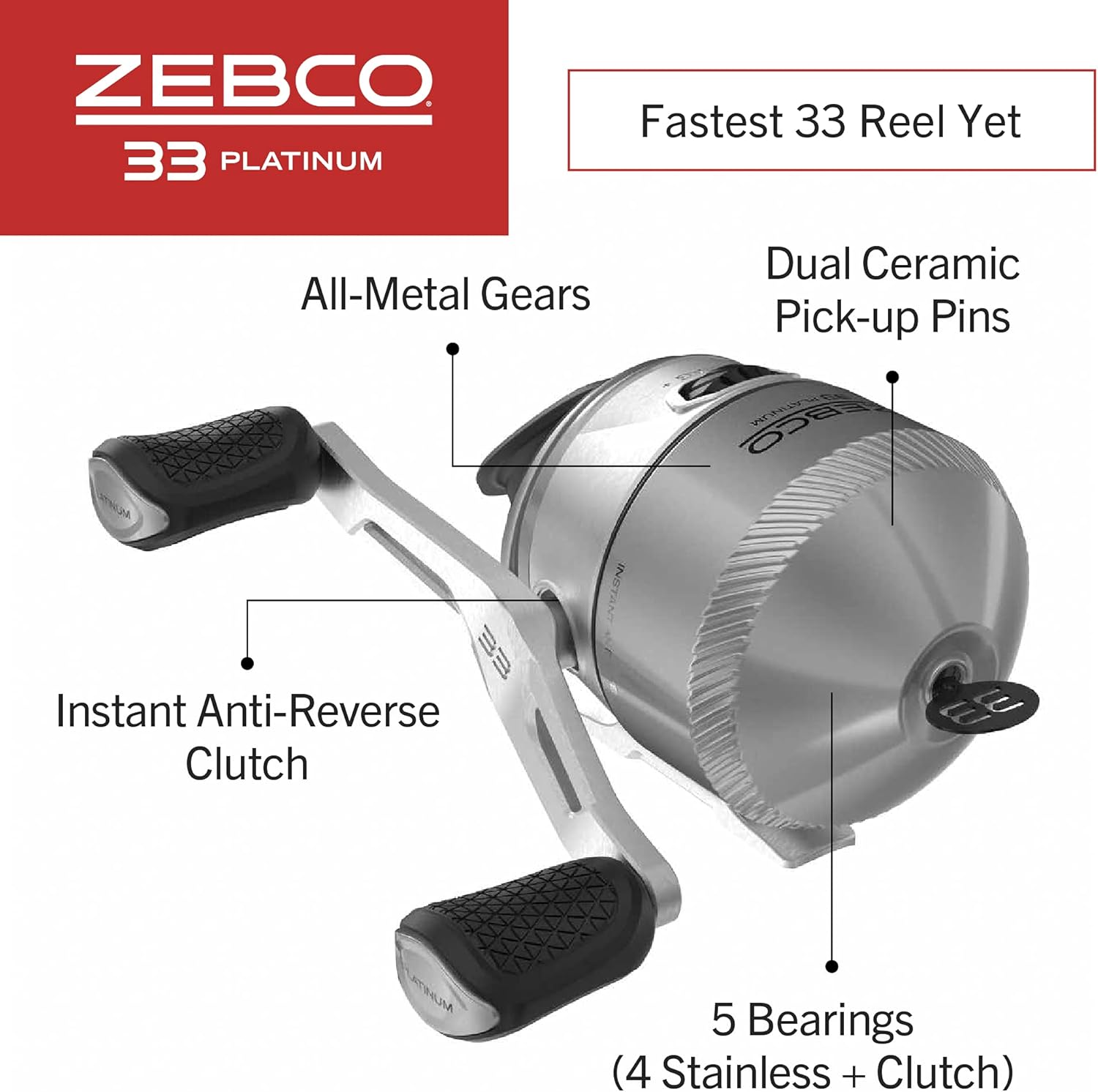 Zebco 33 Platinum Spincast Reel and Fishing Rod Combo, Anti-Reverse Clutch, Silver · v3
