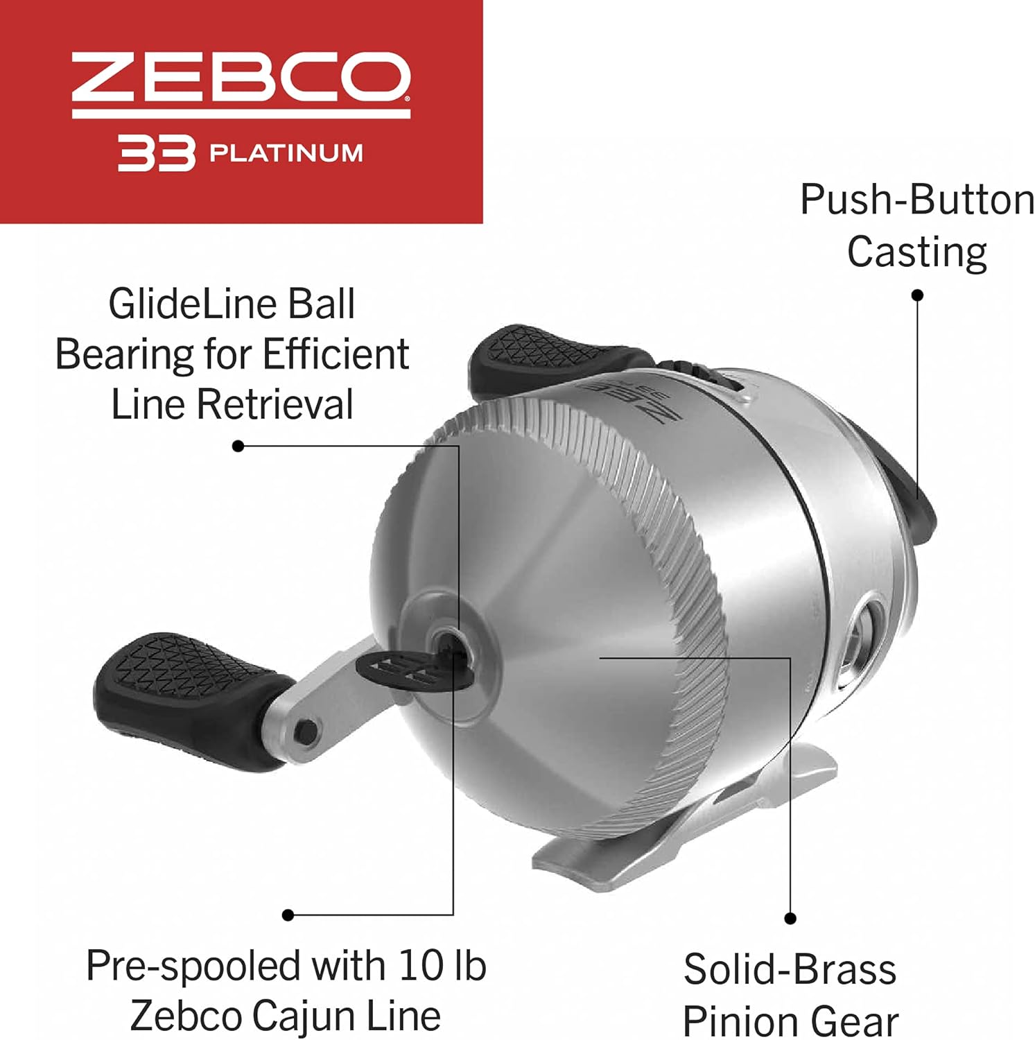 Zebco 33 Platinum Spincast Reel and Fishing Rod Combo, Anti-Reverse Clutch, Silver · v3