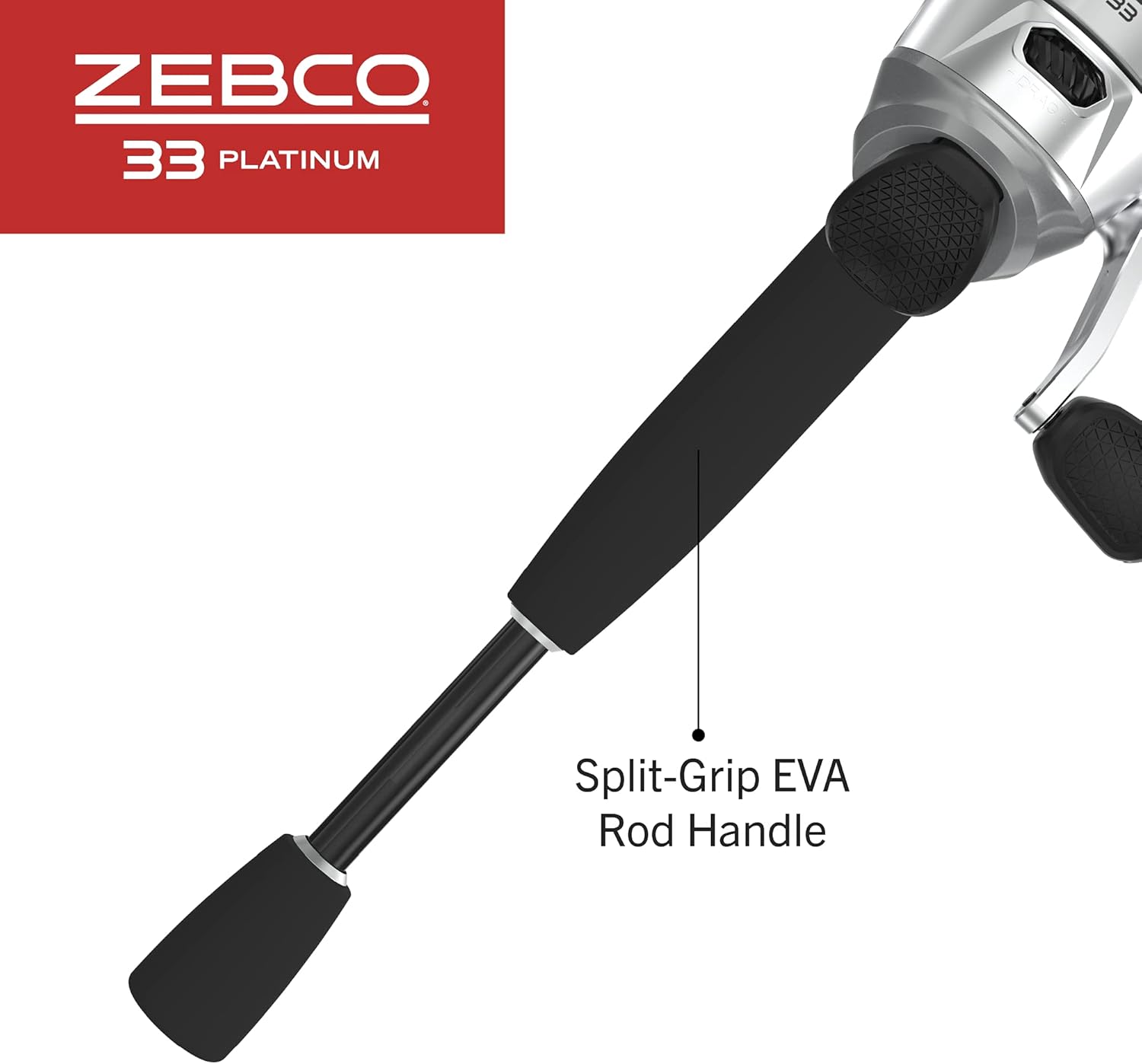 Zebco 33 Platinum Spincast Reel and Fishing Rod Combo, Anti-Reverse Clutch, Silver · v3