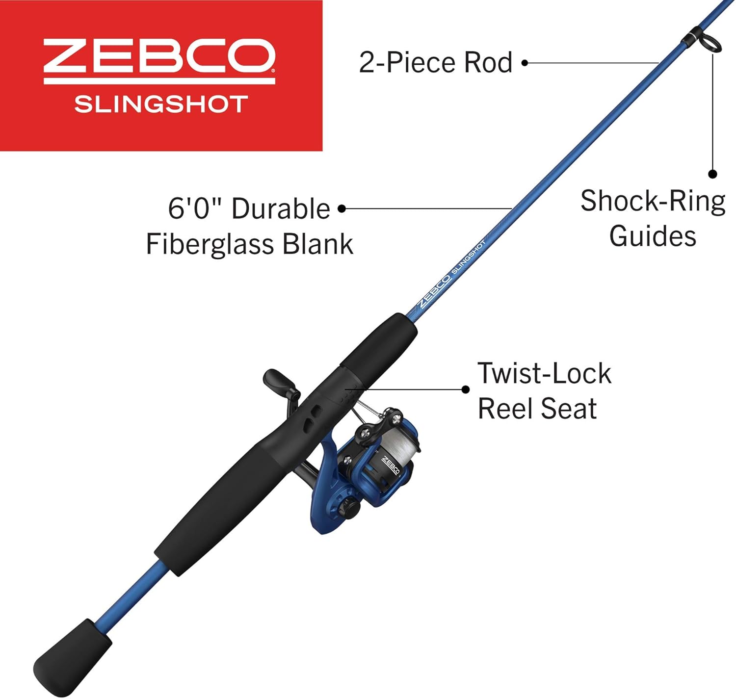 Zebco Slingshot Spinning Reel and Fishing Rod Combo, 2-Piece Medium-Light Durable Fiberglass Rod, Comfortable EVA Handle, Pre-Spooled with 8-Pound Cajun Fishing Line · v9