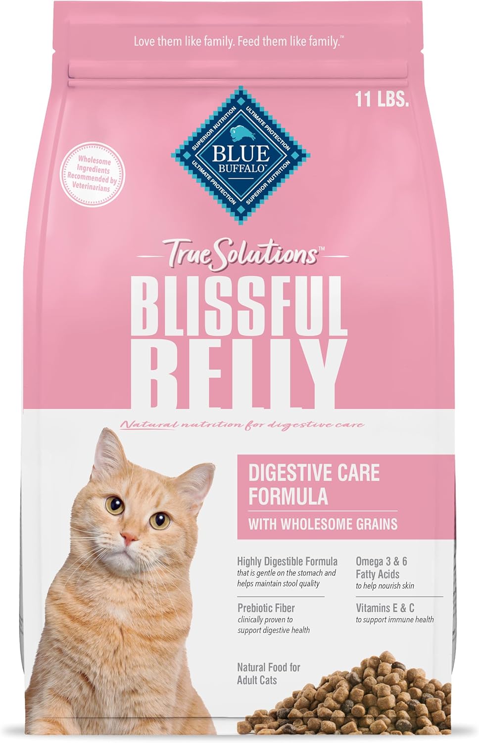 Nourriture sèche naturelle Blue Buffalo True Solutions Blissful Belly Digestive Care pour chats adultes, poulet, 11 livres. Sac