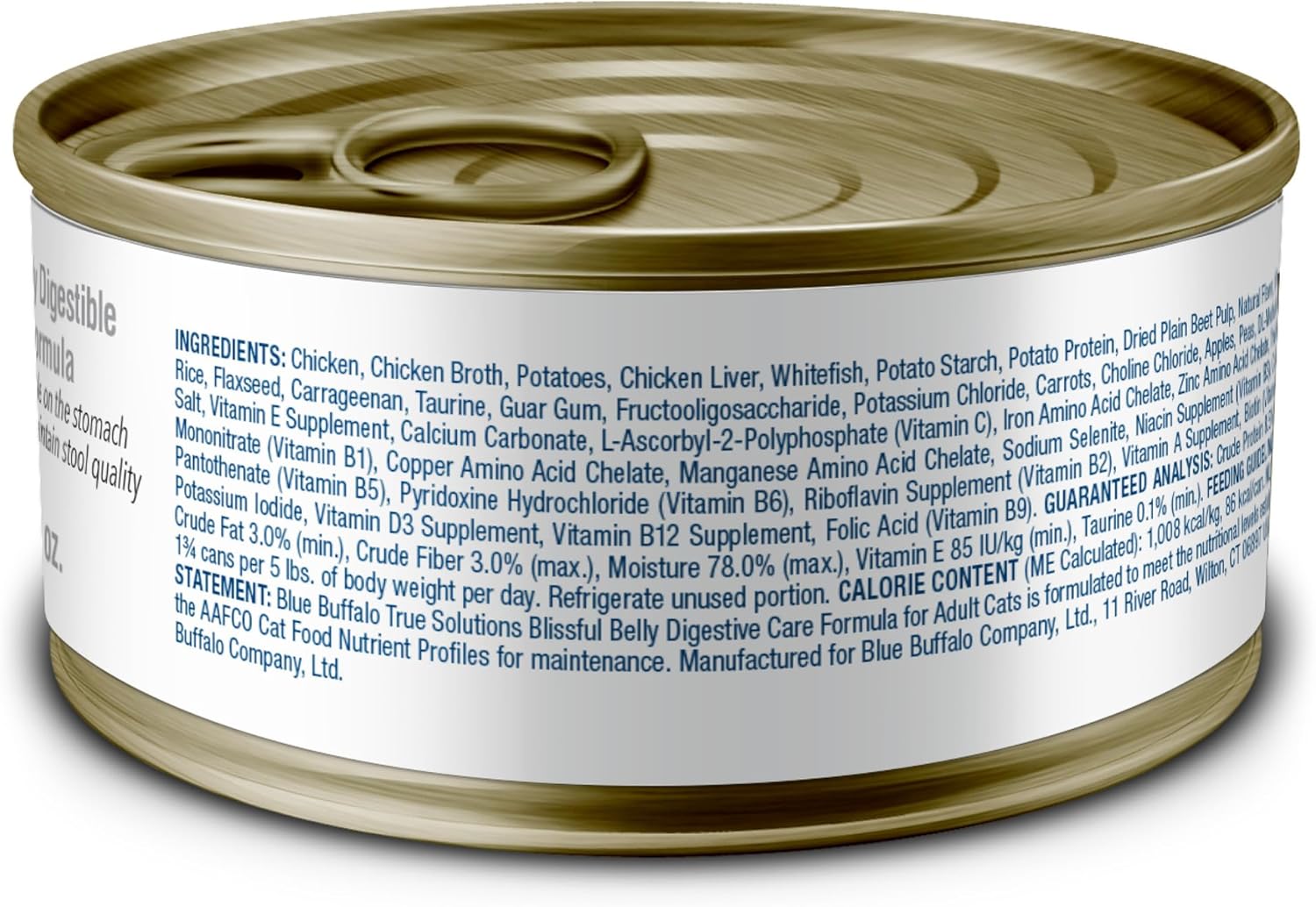 Nourriture humide naturelle Blue Buffalo True Solutions Blissful Belly Digestive Care pour chats adultes, poulet, 3 oz. Canettes (12 unités)