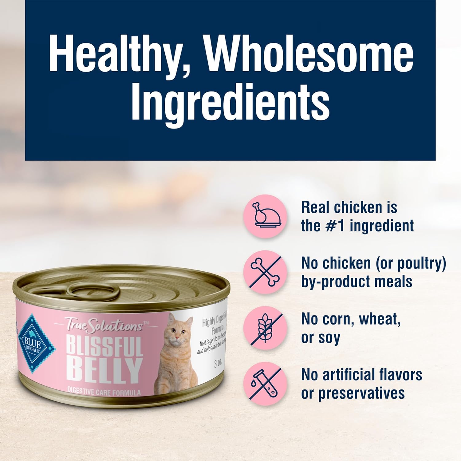 Nourriture humide naturelle Blue Buffalo True Solutions Blissful Belly Digestive Care pour chats adultes, poulet, 3 oz. Canettes (12 unités)