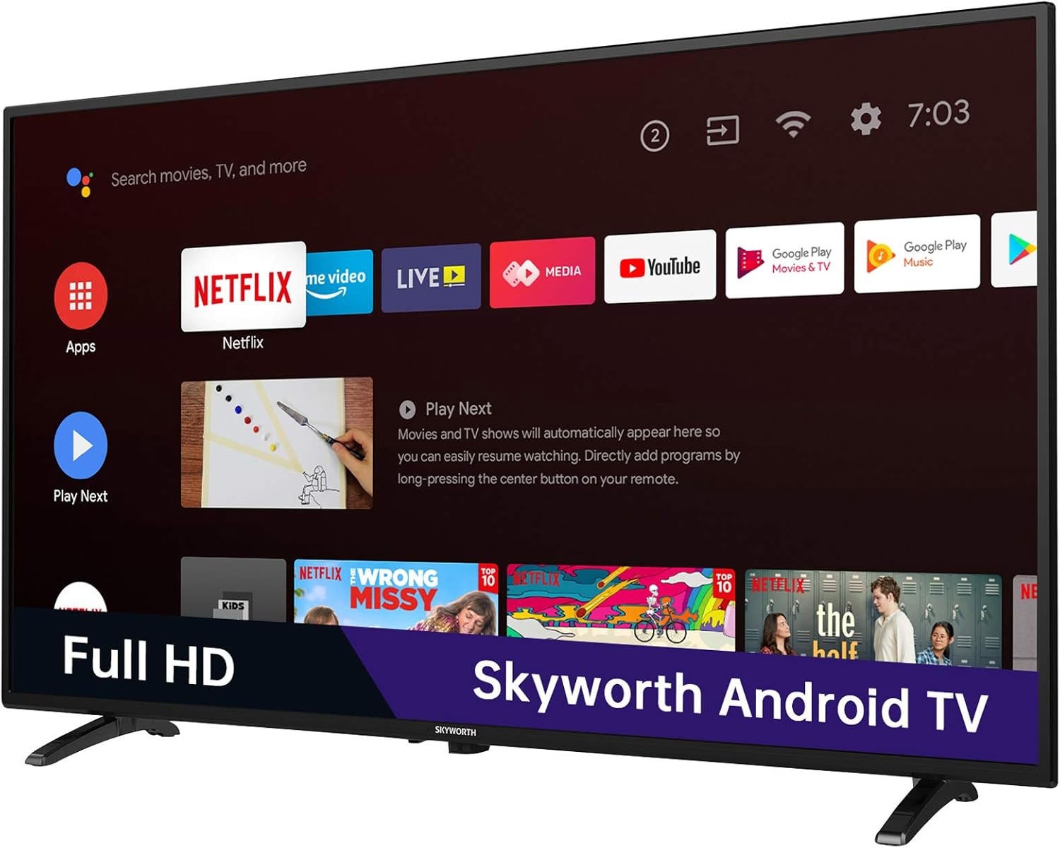 تلفزيون Skyworth الذكي مقاس 32 بوصة، 720 بكسل Roku Google TV مع Chromecast مدمج، تلفزيون LED يعمل بنظام Android لغرفة النوم - S3G