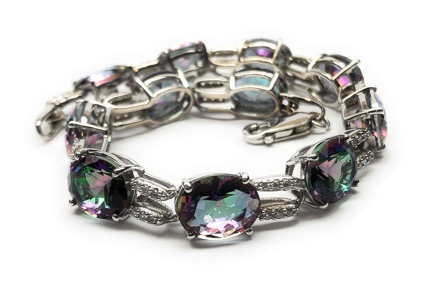 Gorgeous 20ct Mystic Topaz 925 Solid Sterling Silver Bracelet 7
