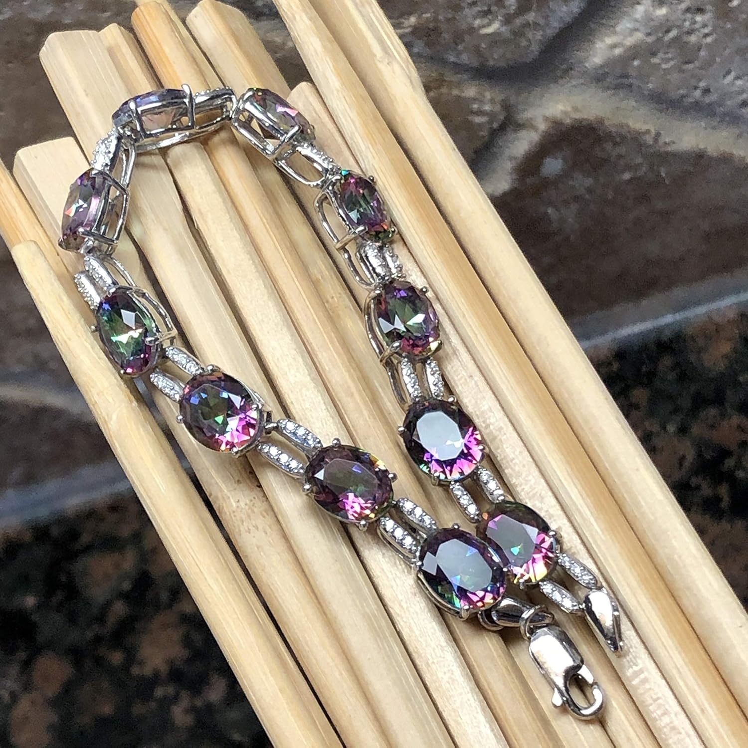 Gorgeous 20ct Mystic Topaz 925 Solid Sterling Silver Bracelet 7 · v4