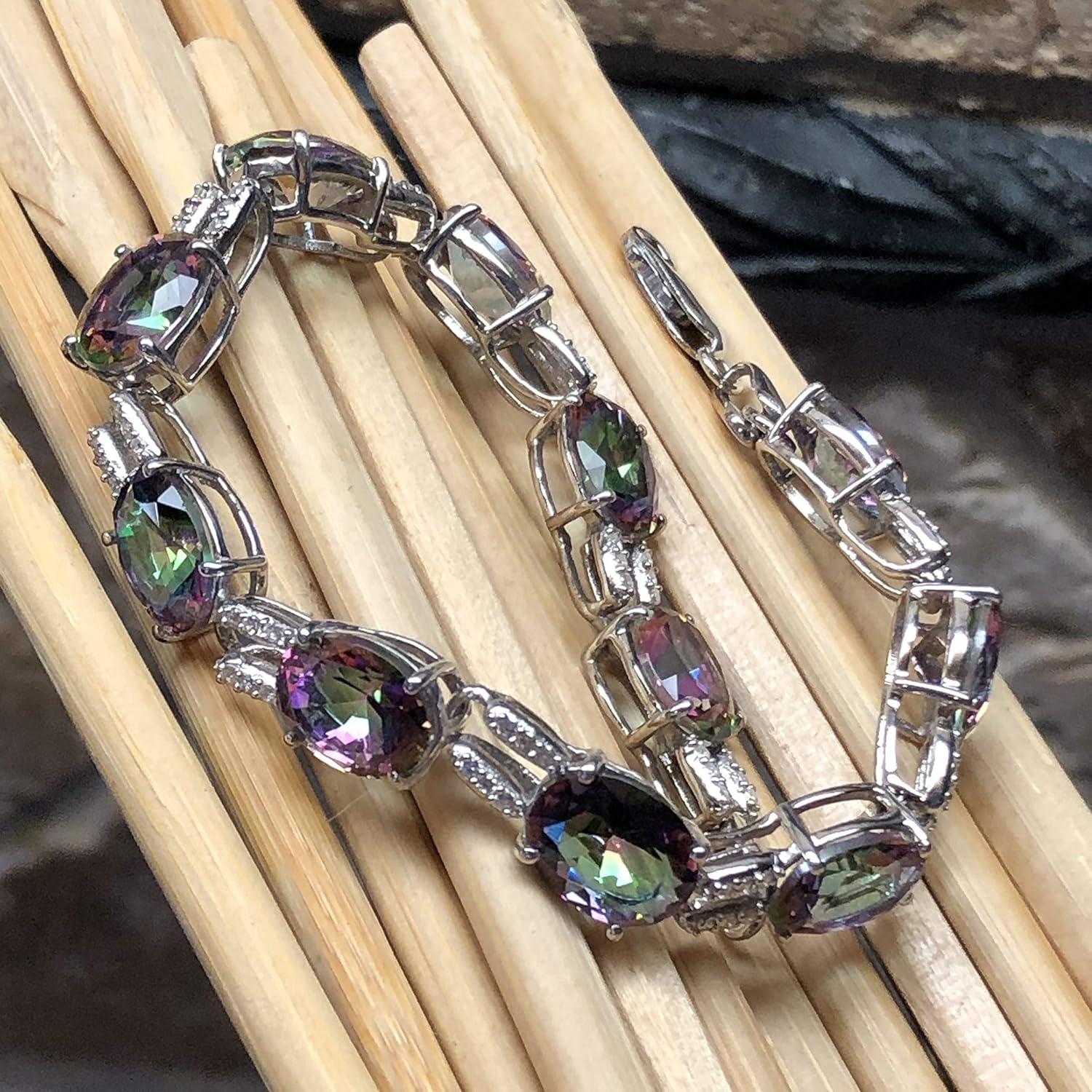 Gorgeous 20ct Mystic Topaz 925 Solid Sterling Silver Bracelet 7 · v4