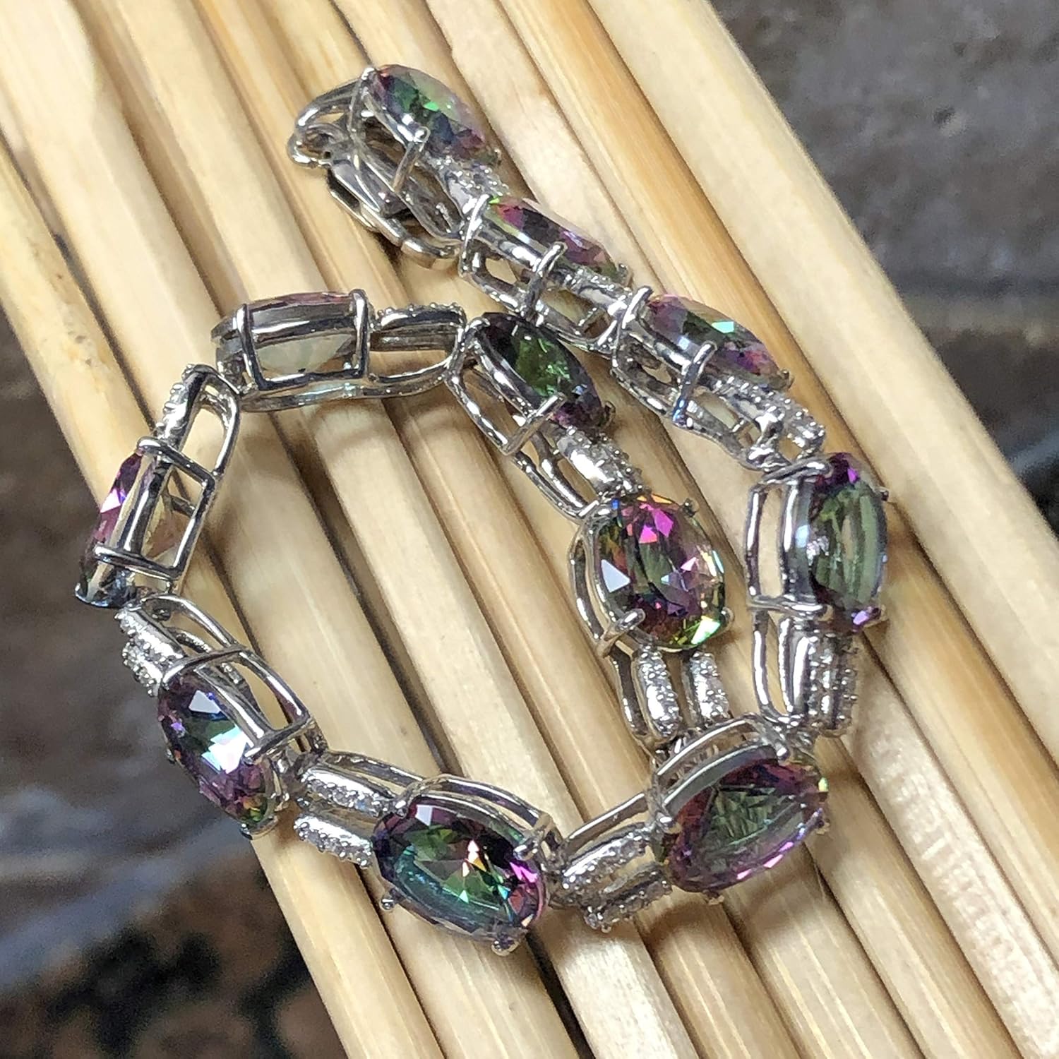 Gorgeous 20ct Mystic Topaz 925 Solid Sterling Silver Bracelet 7 · v4