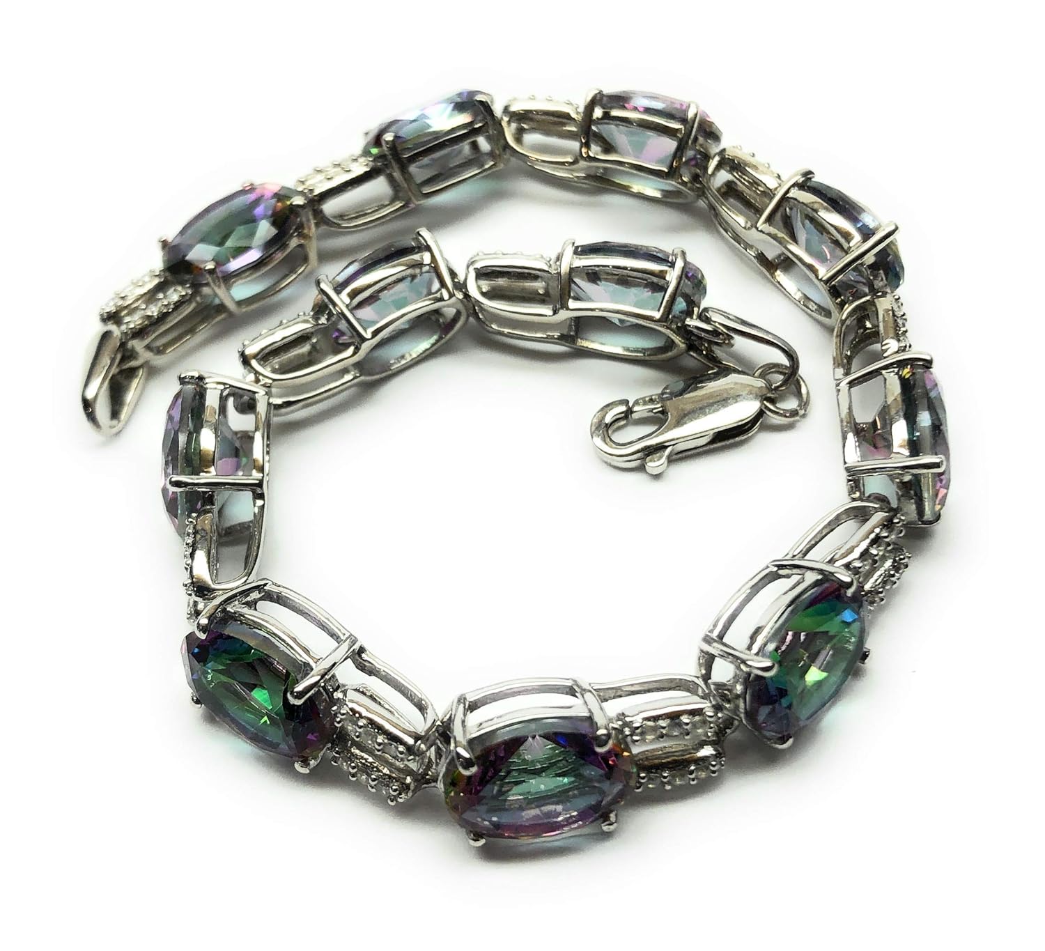 Gorgeous 20ct Mystic Topaz 925 Solid Sterling Silver Bracelet 7 · v4