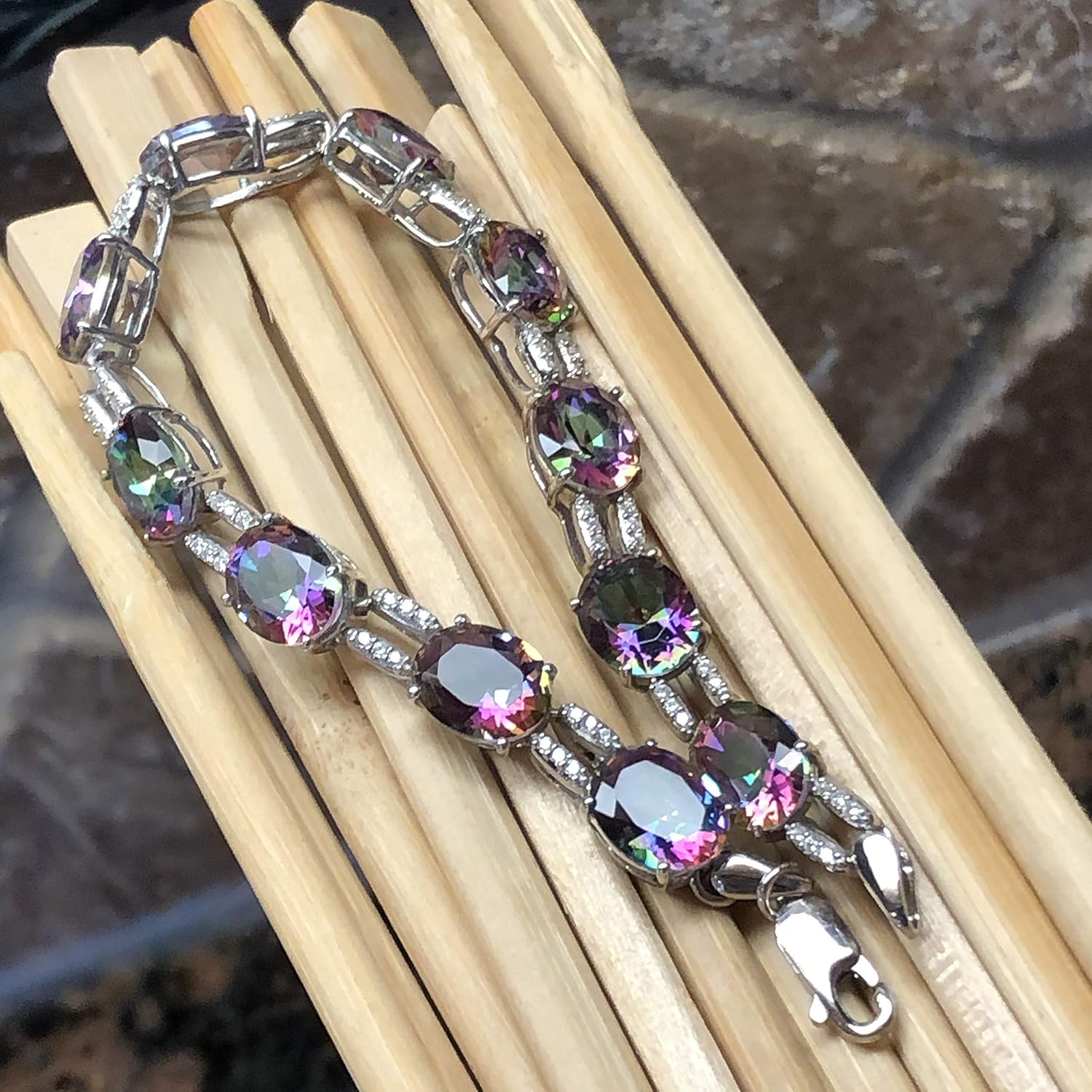Gorgeous 20ct Mystic Topaz 925 Solid Sterling Silver Bracelet 7 · v4