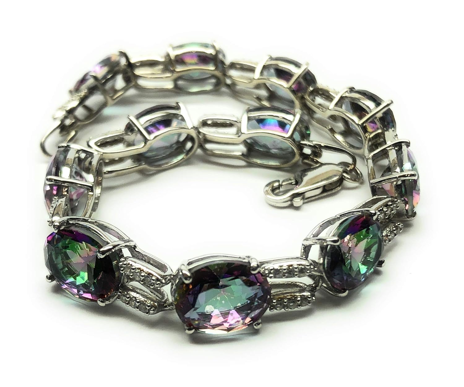 Gorgeous 20ct Mystic Topaz 925 Solid Sterling Silver Bracelet 7 · v4