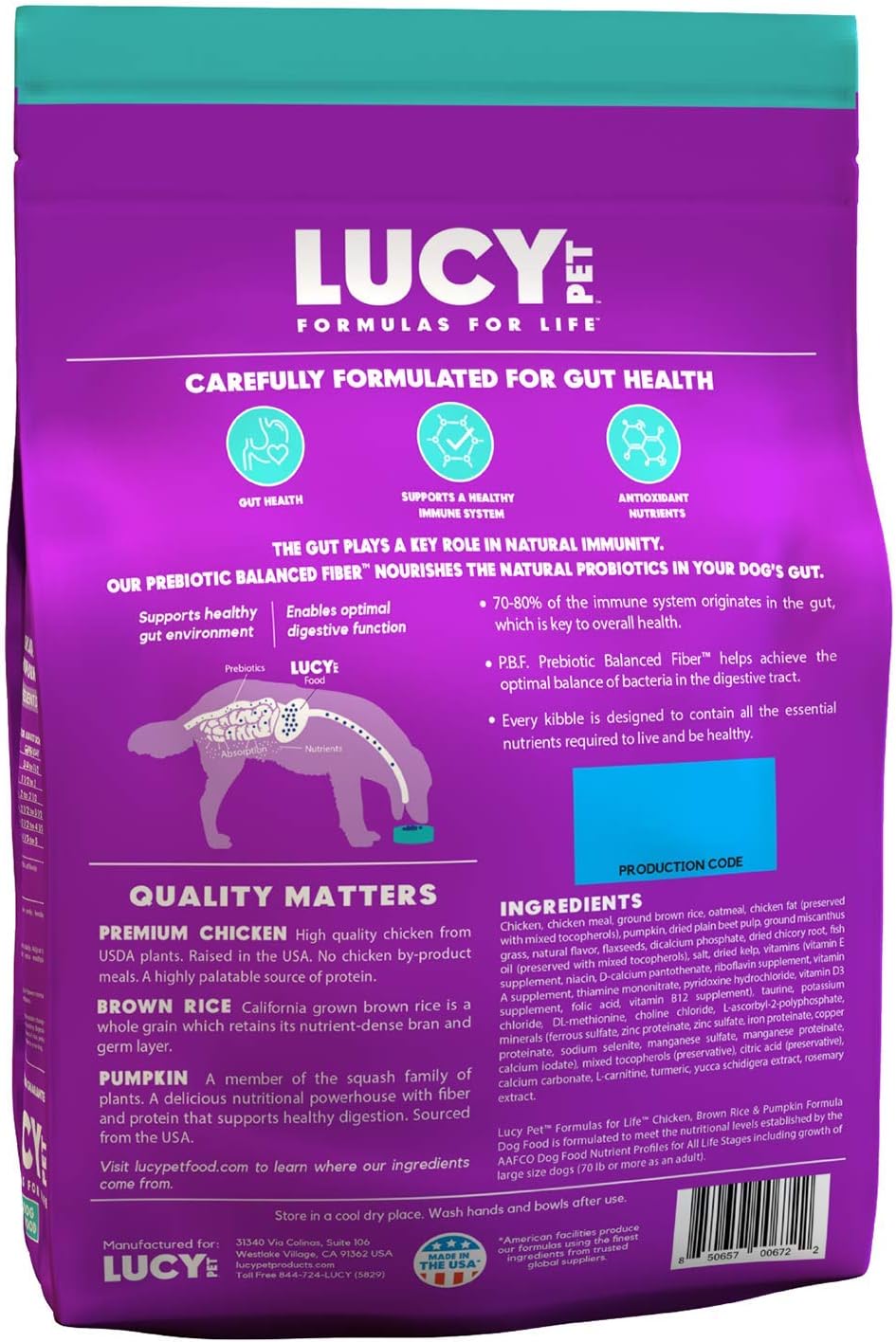 Lucy Pet Products Formulas for Life - Limited Ingredient Diet Dry Dog Food, All Breeds Life Stages - Chicken, Brown Rice amp; Pumpkin, Multi, 4.5 lb