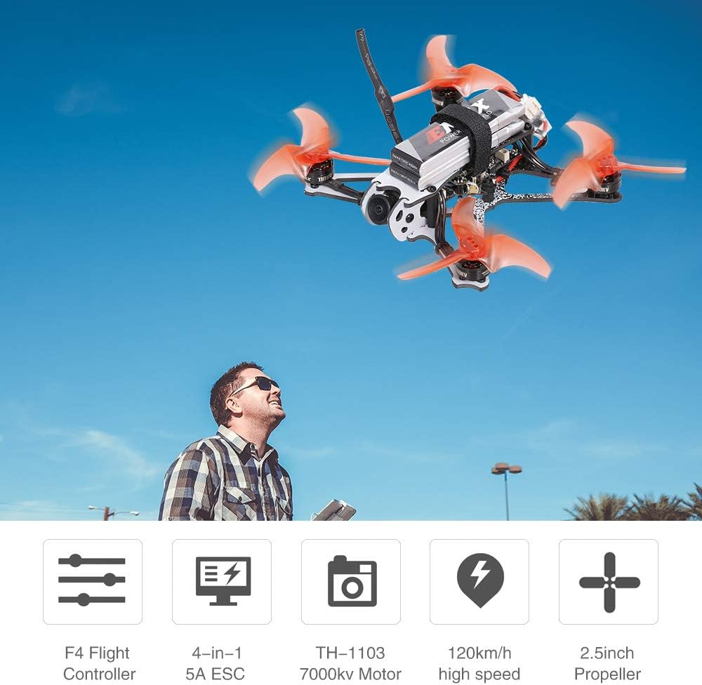 Drone da corsa EMAX Tinyhawk II Freestyle BNF FPV con alta velocità 120 km/h, ESC 5A, motore brushless da 7000 KV, RunCam Nano2 700TVL, 37 canali, potenza VTX 25/100/200 mW