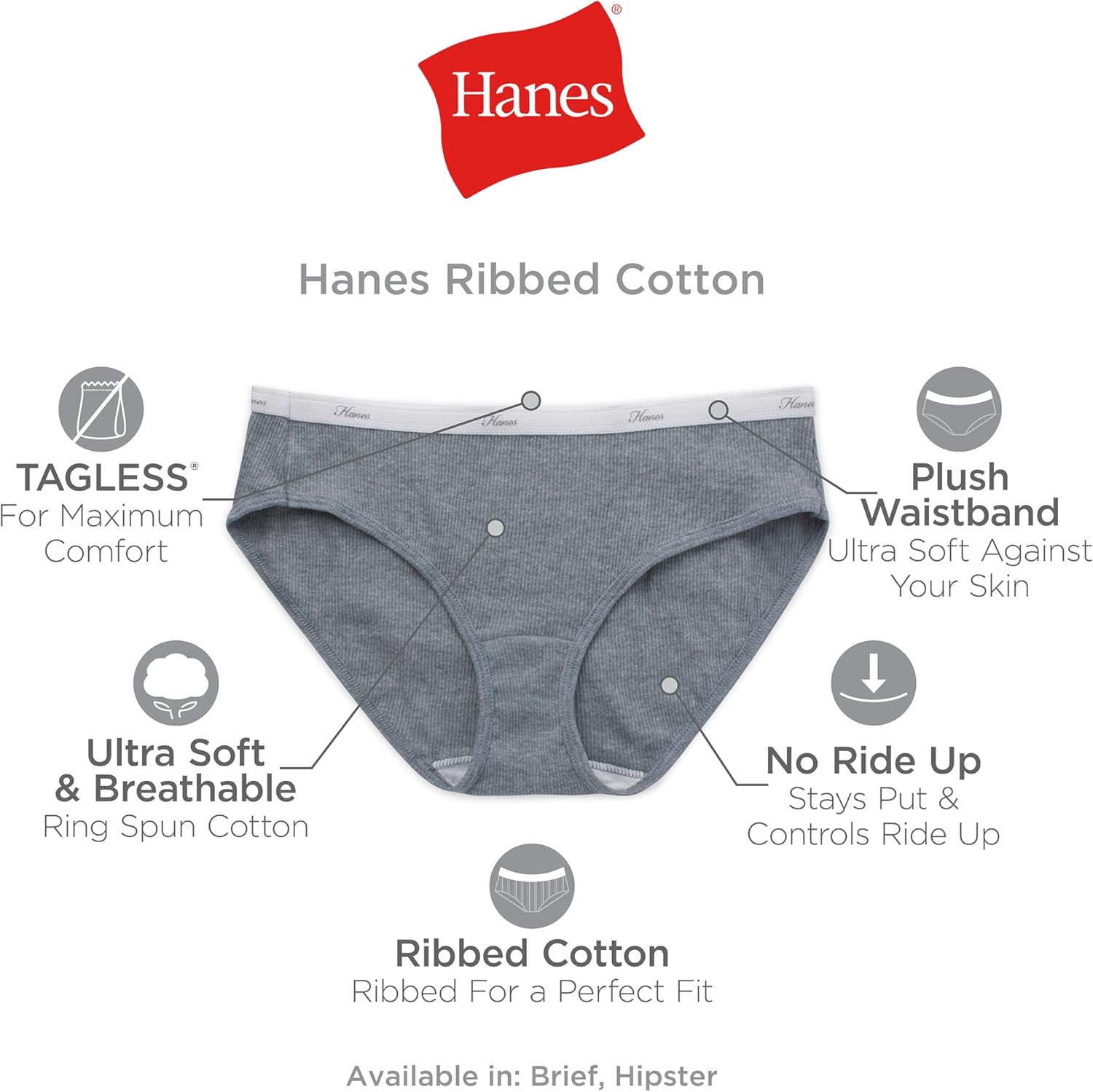 Hanes 여성용 리브 코튼 힙스터 속옷 6팩