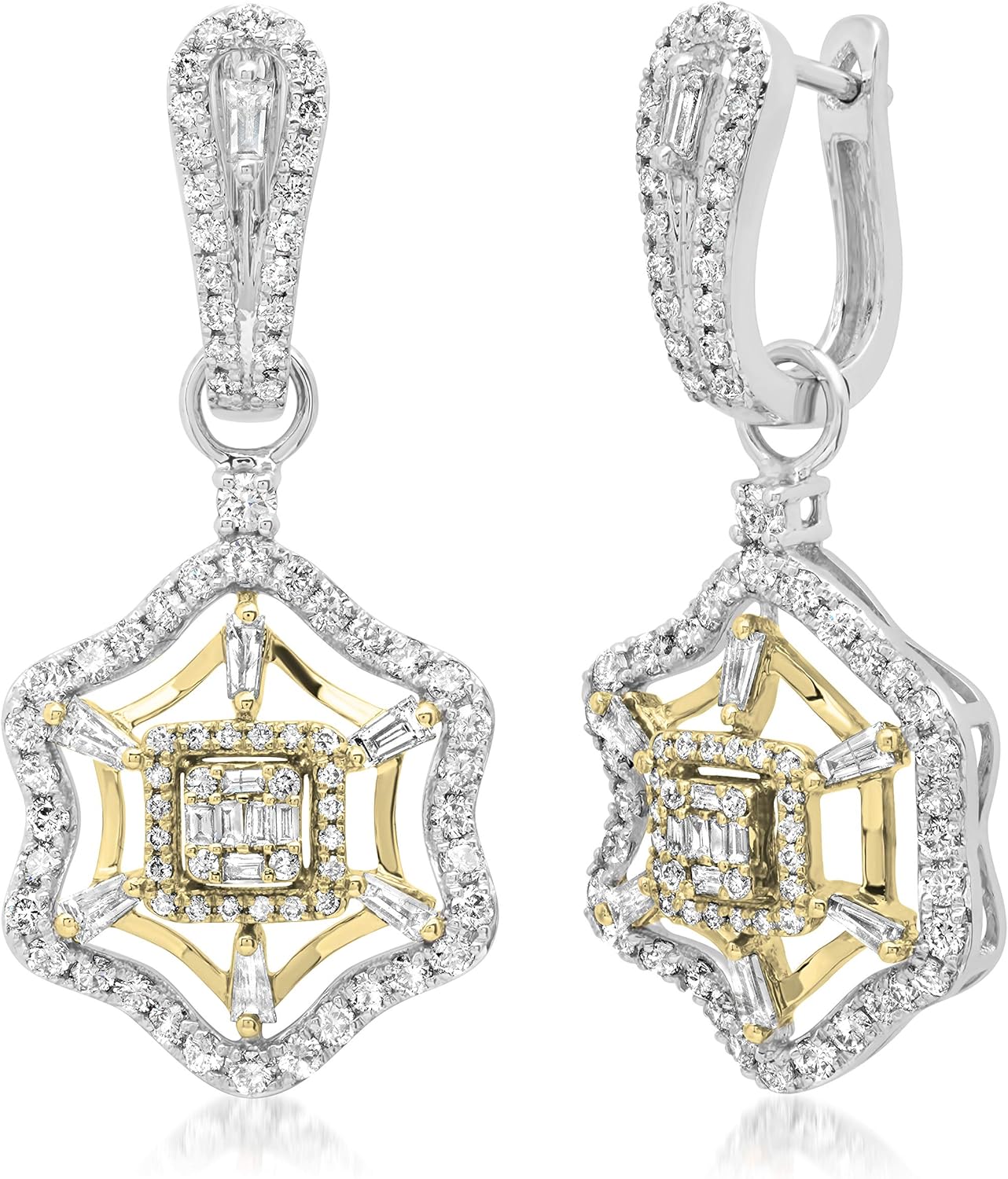 Dazzlingrock Collection 2.36 Cttw Round, Baguette  Taper Baguette White Diamond Hexagon Dangling Drop Earrings for Women in 18K Solid Gold · v2
