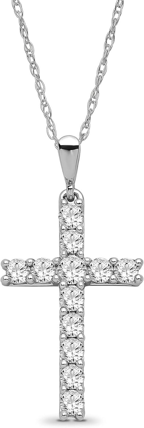 14K Gold and Silver Diamond Cross Pendant with Sterling Silver Rope Chain Necklace (1/2 cttw, I-J Color, I2-I3 Clarity), 18 · v2