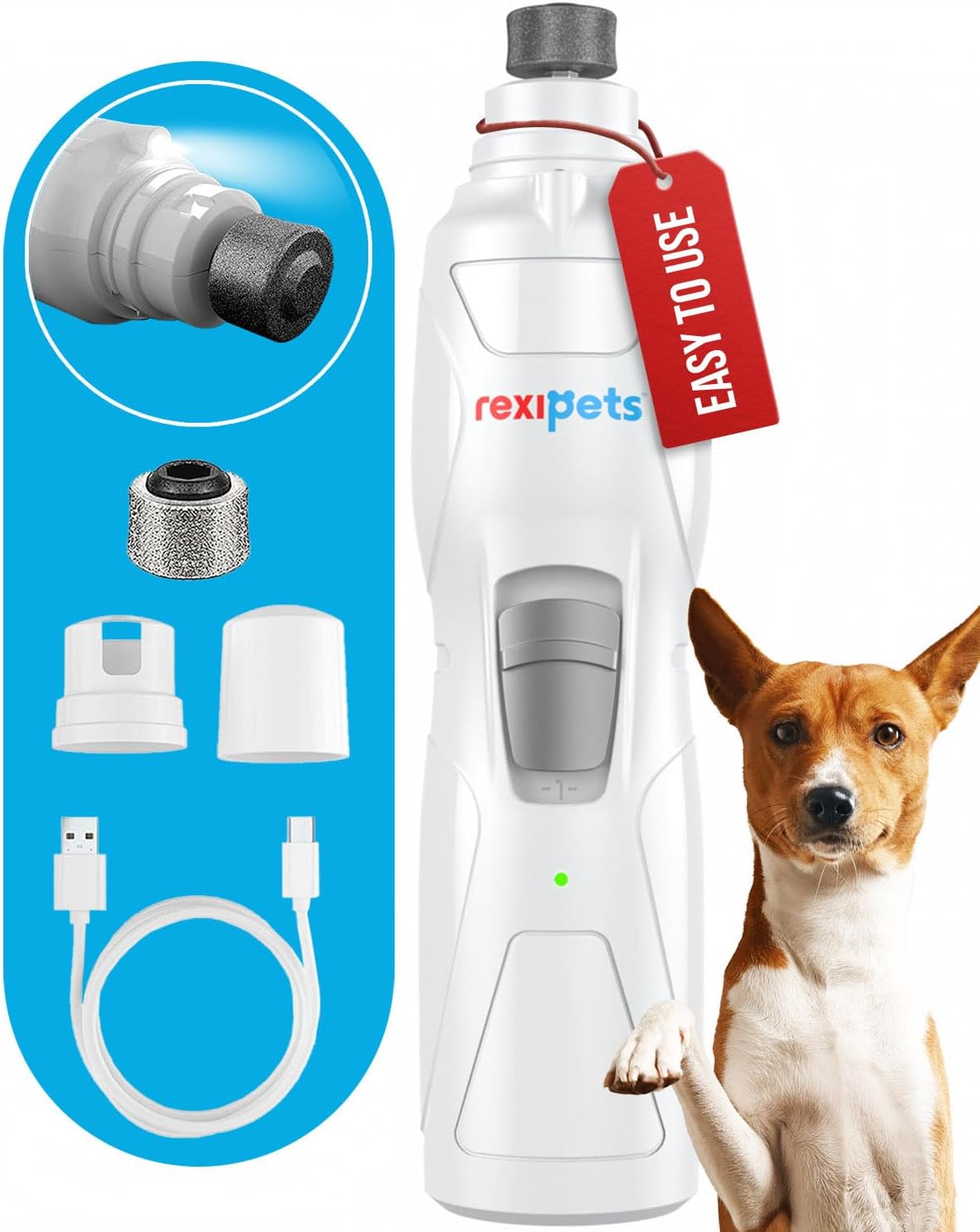 Cat and Dog Nail Grinder - Rechargeable Electric Pet Nail Clipper  Trimmer- Painless Paws Grooming - Quiet 2-Speed Motor. 3 Size Ports for Small, Medium, Large Pets- Up to 4 Hours of Charge
