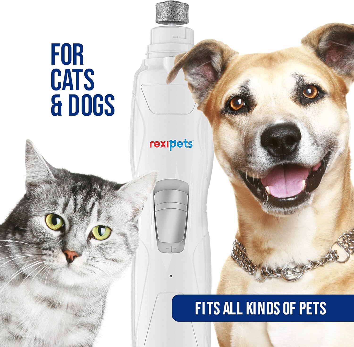 Smerigliatrice per unghie per cani e gatti - Tagliaunghie elettrico ricaricabile per animali domestici - Toelettatura indolore per zampe - Motore silenzioso a 2 velocità. 3 porte di dimensioni per animali domestici di piccola, media e grande taglia - Fino a 4 ore di ricarica