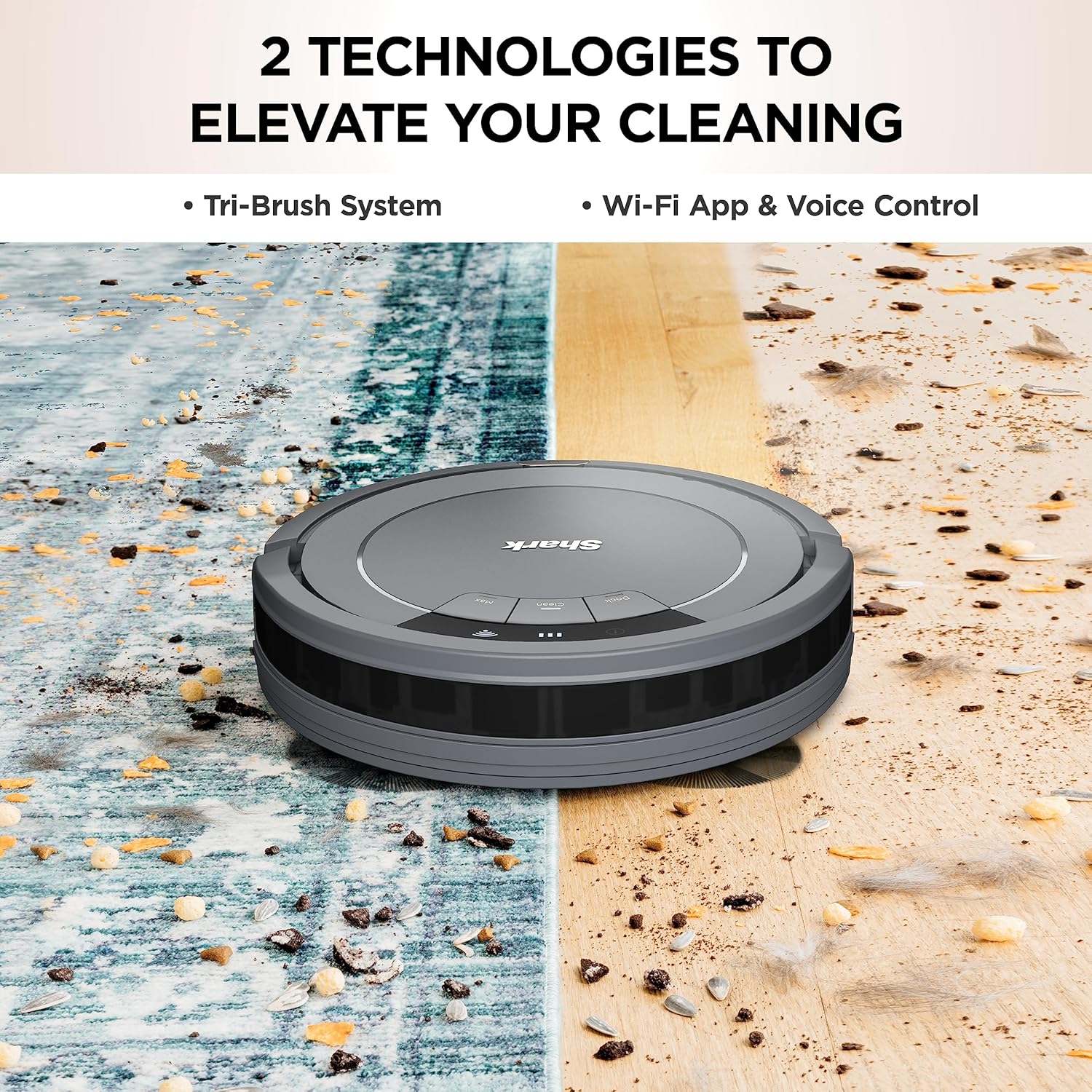 Shark AV753 ION Robot Vacuum, Tri-Brush System, Wifi Connected, 120 Min Runtime, Works with Alexa, Multi Surface Cleaning, Grey · v2