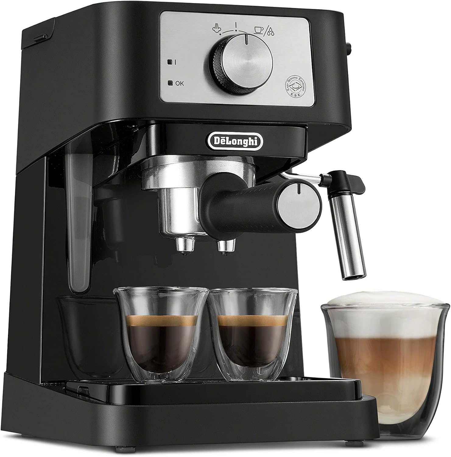 DeLonghi Stilosa 수동 에스프레소 머신, 라떼 카푸치노 메이커, 15바 펌프 압력 밀크 프로더 스팀 완드, 블랙/스테인리스, EC260BK, 13.5 x 8.07 x 11.22인치