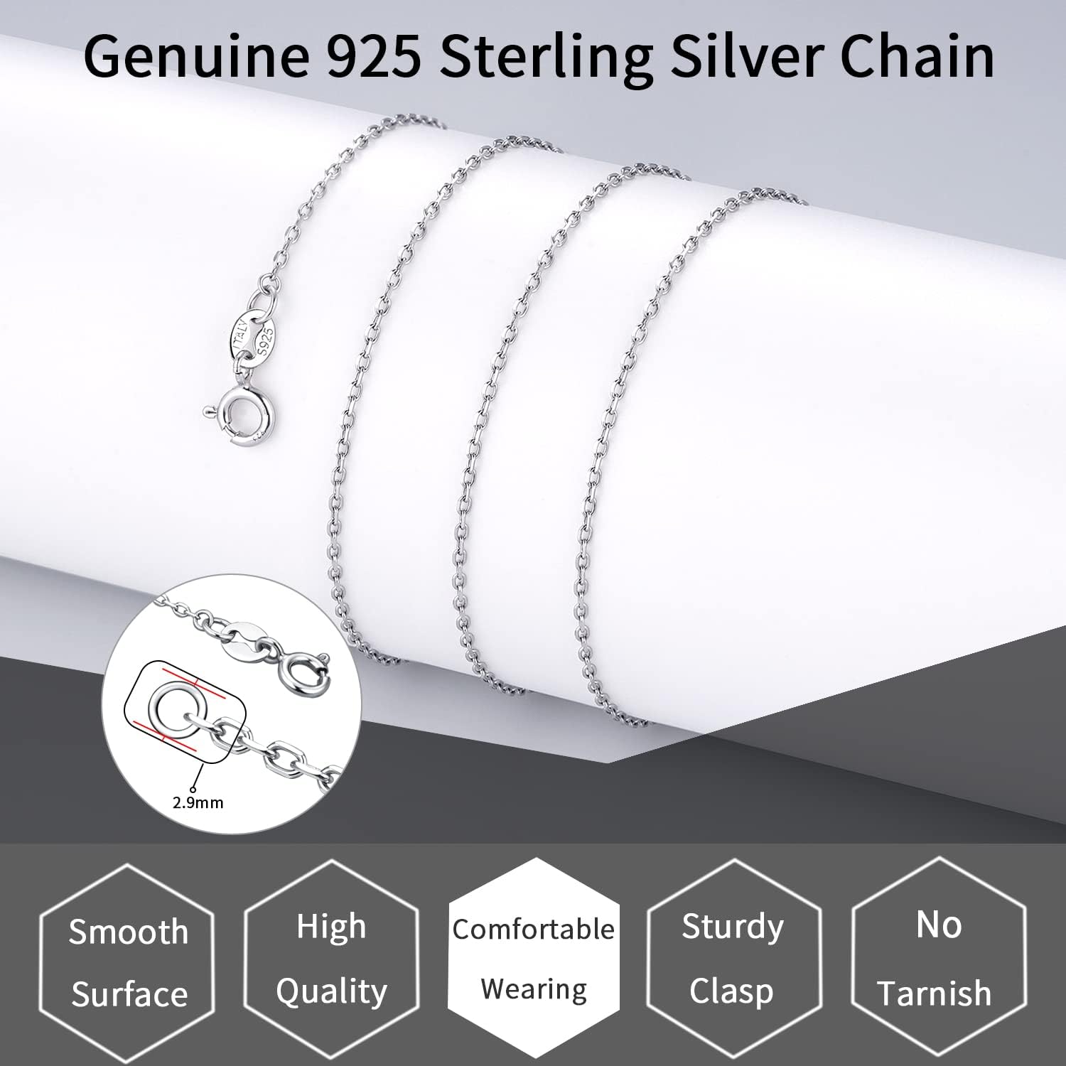 Jewlpire 925 Sterling Silver Chain Necklace Chain for Women 1.1mm Cable Chain Necklace Upgraded Spring-Ring Clasp - Thin Sturdy - Italian Quality 16/18/20/22/24 Inch · v11