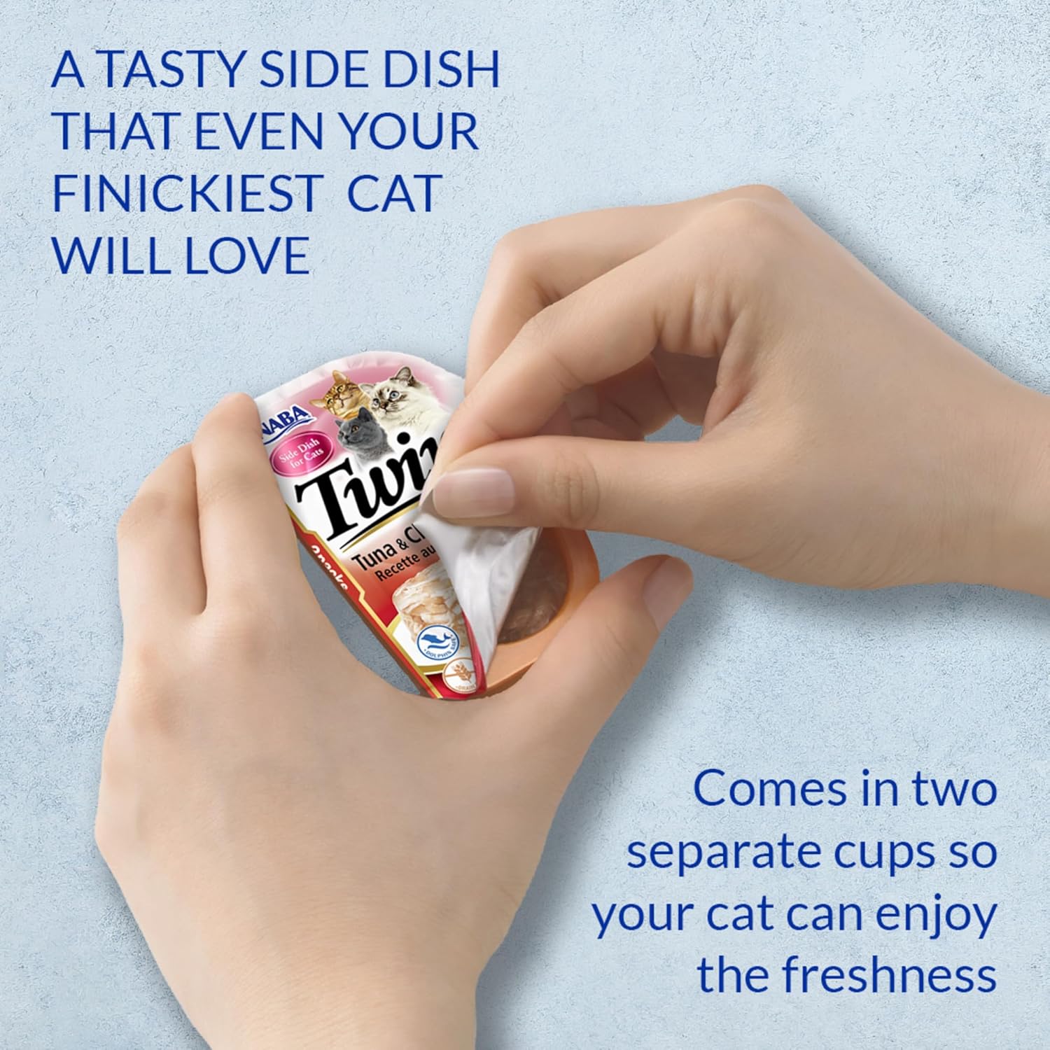 INABA Twins para gatos, caldo de pollo desmenuzado, guarnición o aderezo, 1,23 onzas por porción, 16 porciones, amplificador de atún; receta de pollo con vieiras