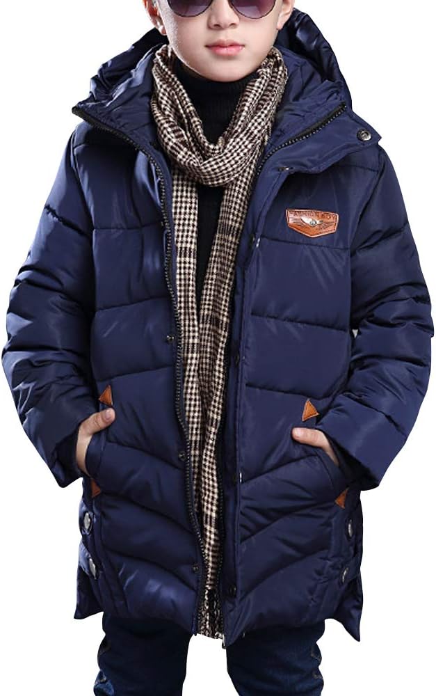 OCHENTA Boys Winter Cotton Quilted Outerwear, Hooded Parka Coat