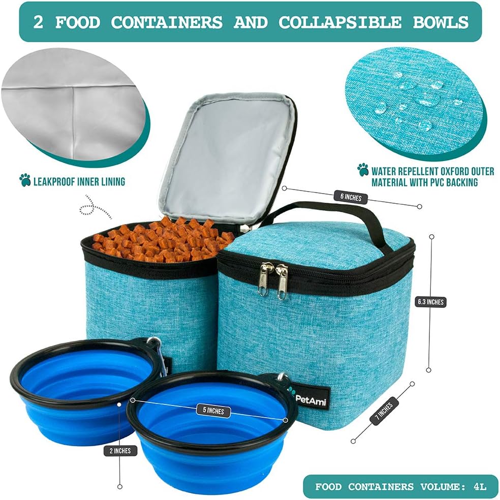 PetAmi Dog Travel Bag Backpack, Airline Approved Dog Bags for Traveling, Puppy Diaper Bag Supplies, Pet Camping Essentials Hiking Accessories Dog Mom Gift, Food Container, Collapsible Bowls, Teal Blue · v14