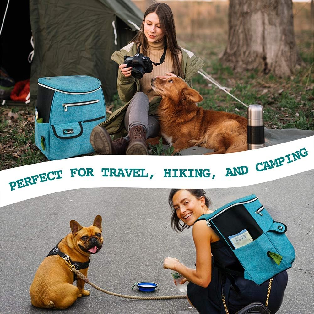 PetAmi Dog Travel Bag Backpack, Airline Approved Dog Bags for Traveling, Puppy Diaper Bag Supplies, Pet Camping Essentials Hiking Accessories Dog Mom Gift, Food Container, Collapsible Bowls, Teal Blue · v14