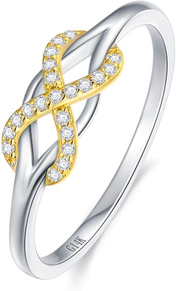 SISGEM Infinity Love Band Ring,14K Solid Gold Celtic Love Knot Symbol Natural Diamond Ring Forever Endless Promise Ring Anniversary Wedding Engagement Band for Women Size 5-11 · v7