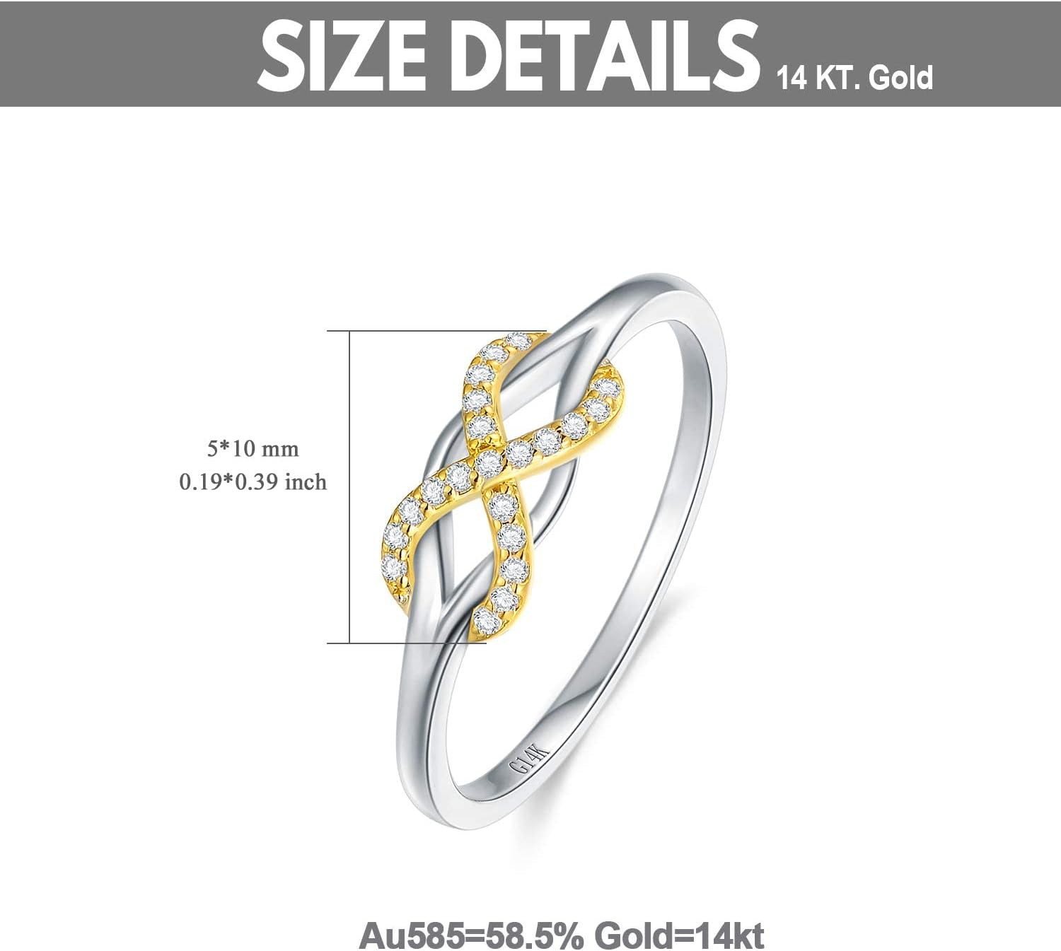 Anello a fascia SISGEM Infinity Love in oro massiccio, simbolo celtico del nodo d'amore celtico con diamante naturale Forever Endless Promise Anello per anniversario di matrimonio e fidanzamento da donna misura 5-11