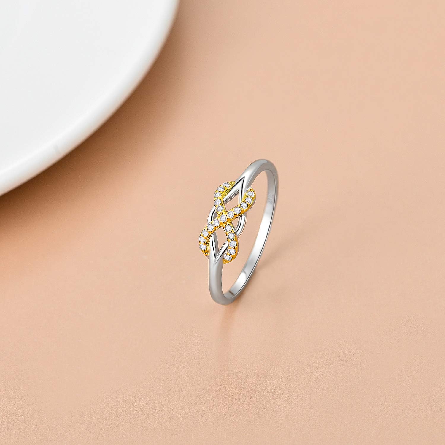 SISGEM Infinity Love Band Ring,14K Solid Gold Celtic Love Knot Symbol Natural Diamond Ring Forever Endless Promise Ring Anniversary Wedding Engagement Band for Women Size 5-11 · v8