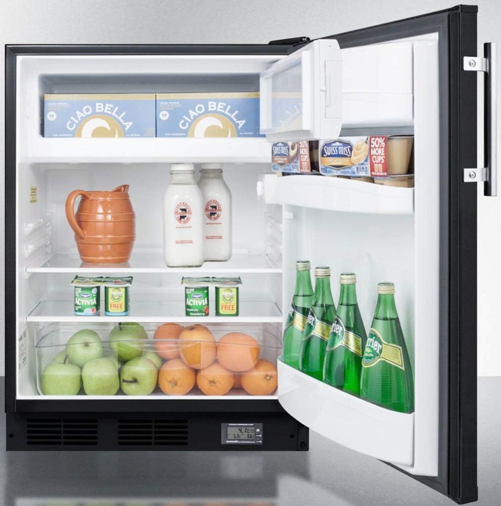 Summit Appliance BKRF663BBIADA Einbauunterschrank, ADA-konform, 24-Breiterkühlschrank mit Gefrierfach, schwarz, mit NIST-Kalibriertem Thermometer und Alarm für hohe und niedrige Temperaturen