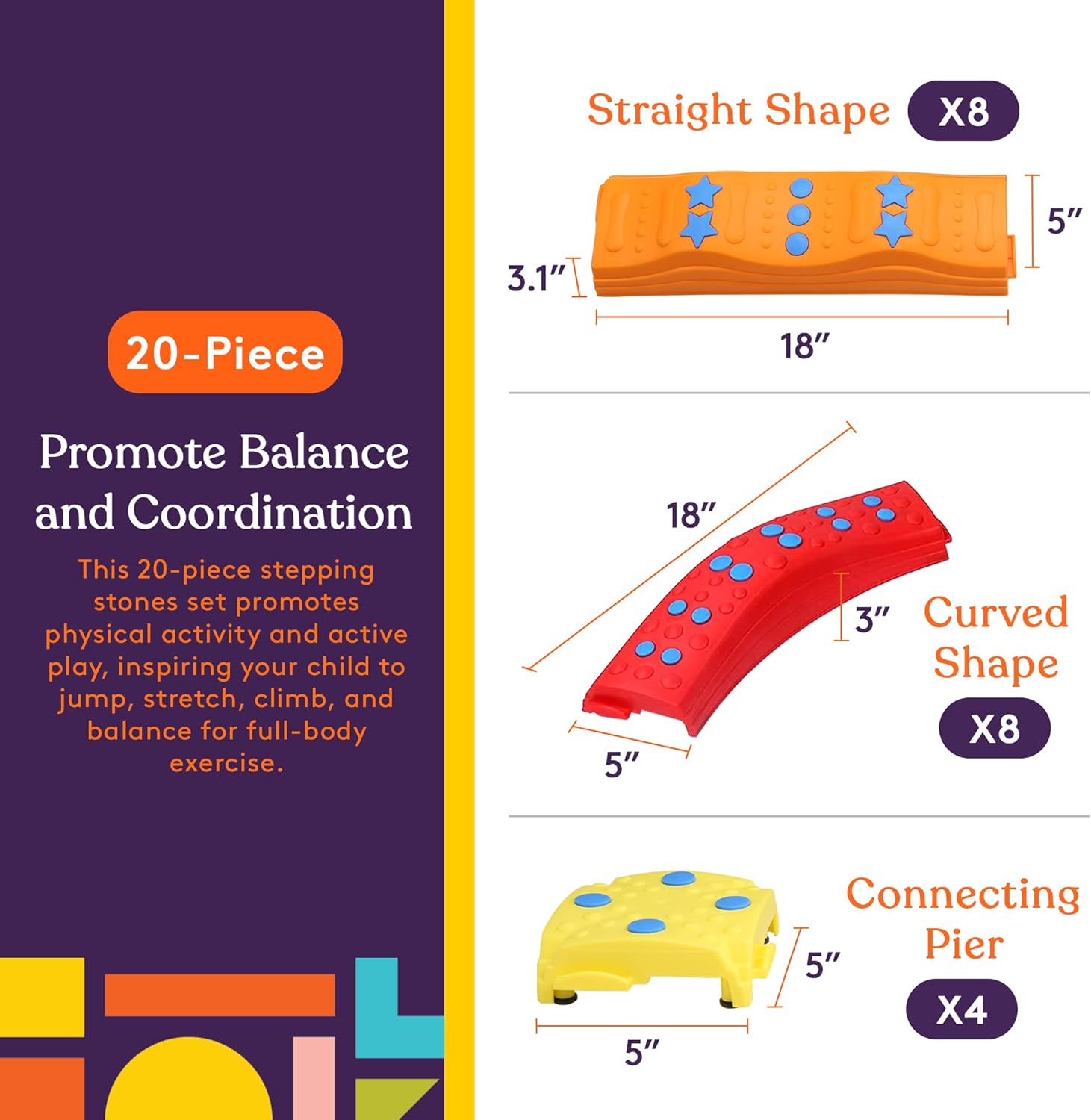 Special Supplies 20 Piece Stepping Stones for Kids, Indoor and Outdoor Balance Blocks Promote Coordination, Balance, Strength Child Safe Rubber Bottom · v2
