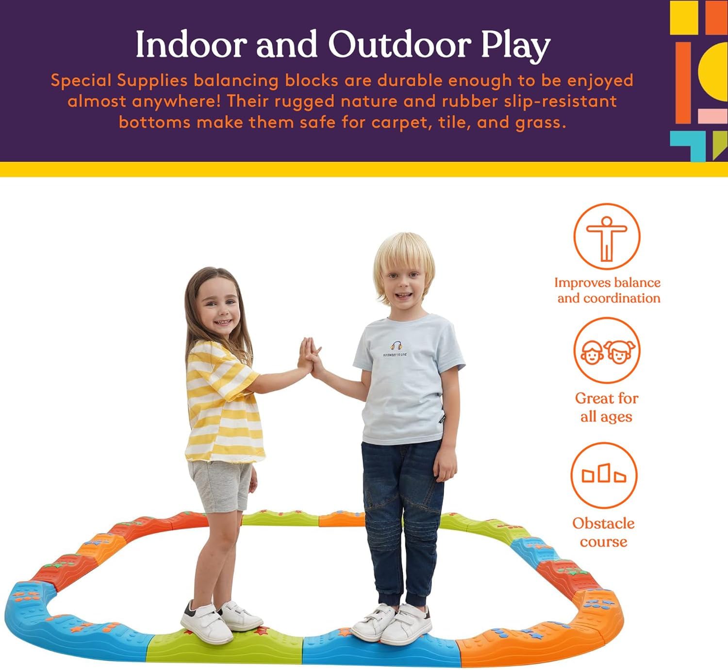 Special Supplies 20 Piece Stepping Stones for Kids, Indoor and Outdoor Balance Blocks Promote Coordination, Balance, Strength Child Safe Rubber Bottom · v2