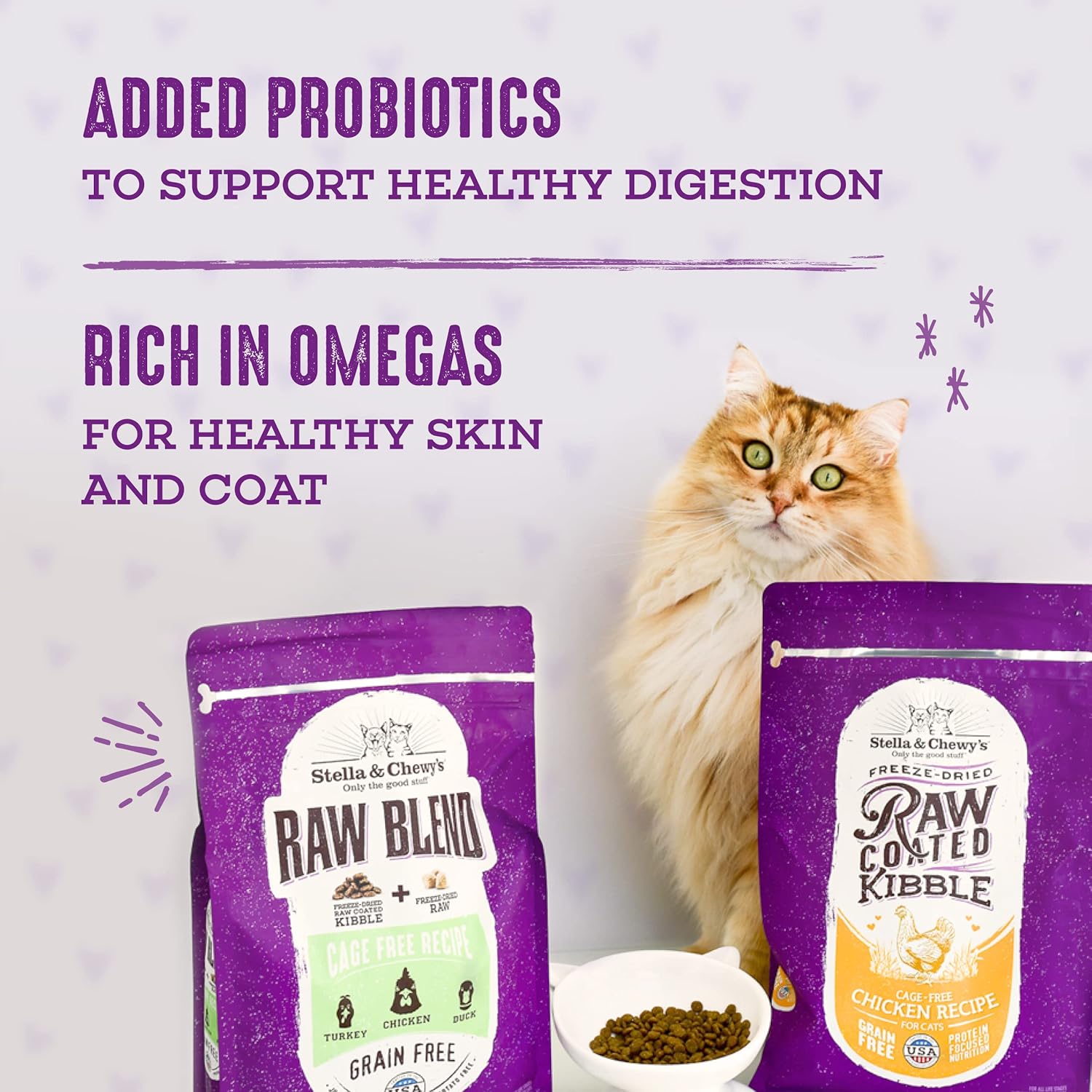 Comida para gatos Stella Chewys Raw Blend de primera calidad, sin cereales y ricas en proteínas, receta de aves de corral sin jaulas, bolsa de 10 libras