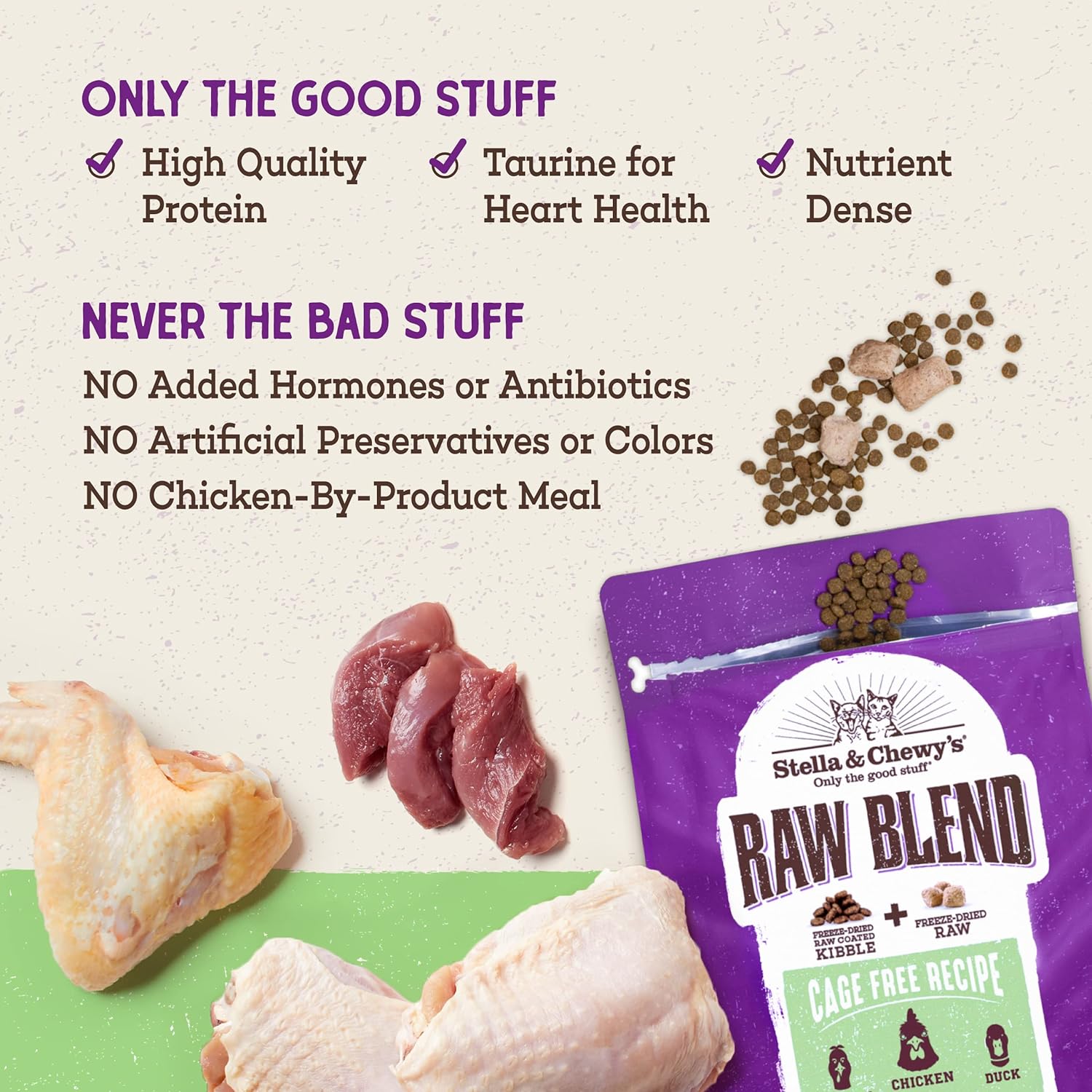 Comida para gatos Stella Chewys Raw Blend de primera calidad, sin cereales y ricas en proteínas, receta de aves de corral sin jaulas, bolsa de 10 libras