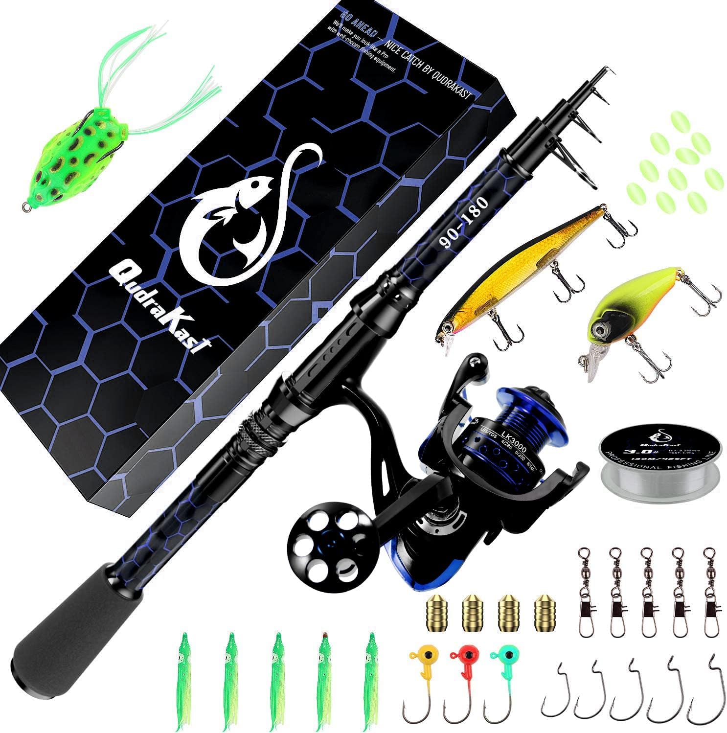 Fishing Rod and Reel Combos, Unique Design with X-Warping Painting, Carbon Fiber Telescopic Fishing Rod with Reel Combo Kit with Tackle Box, Best Gift for Fishing Beginner and Angler · v2