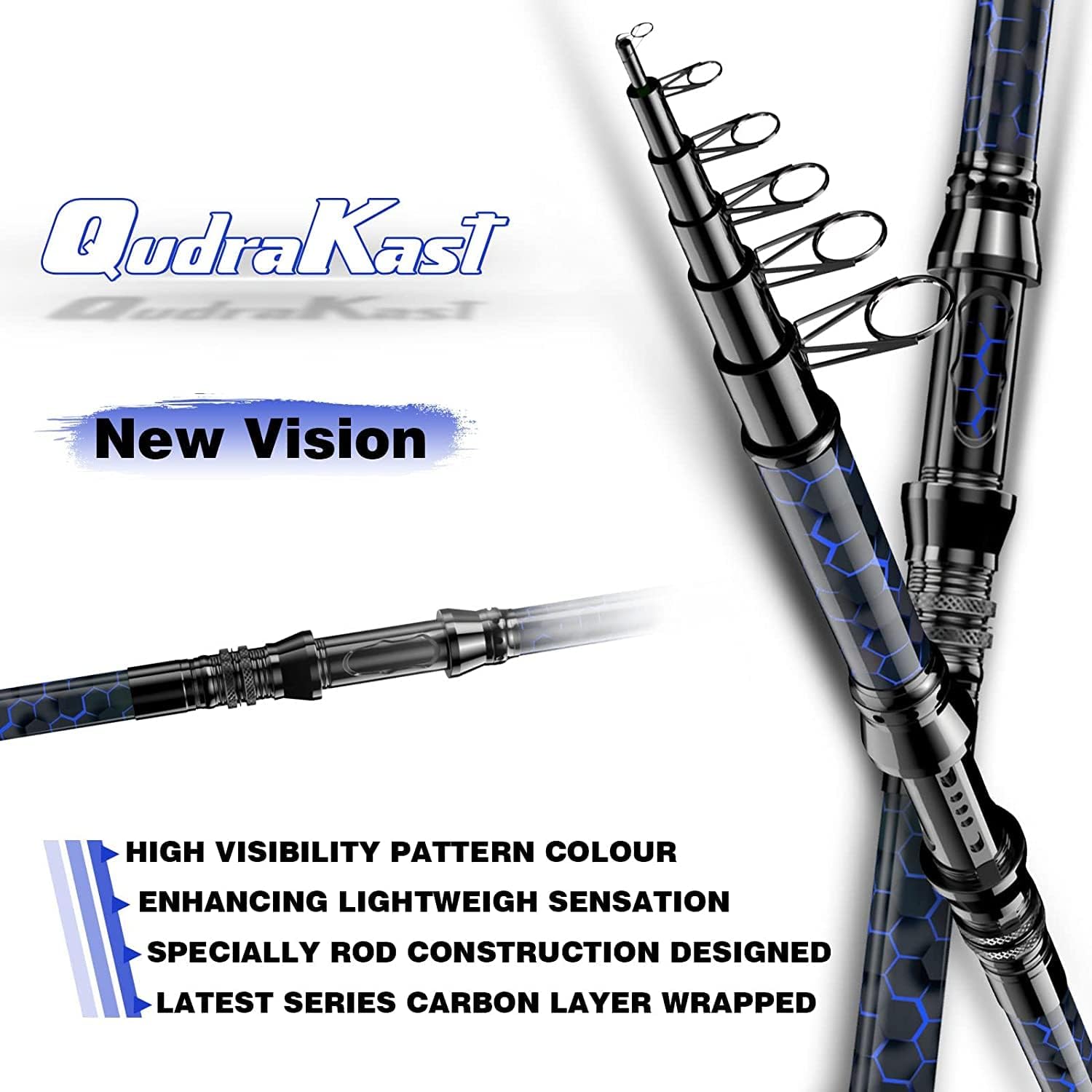 Combinazioni canna da pesca e mulinello, design unico con verniciatura X-Warping, canna da pesca telescopica in fibra di carbonio con kit combinato di mulinelli con scatola per attrezzatura, il miglior regalo per principianti e pescatori