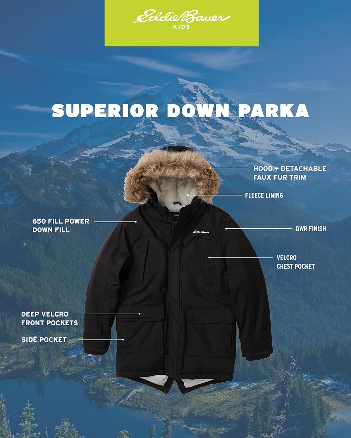 Eddie Bauer Boys Winter Coat – Waterproof Heavyweight Down Parka Jacket with Faux Fur Hood (3-20)