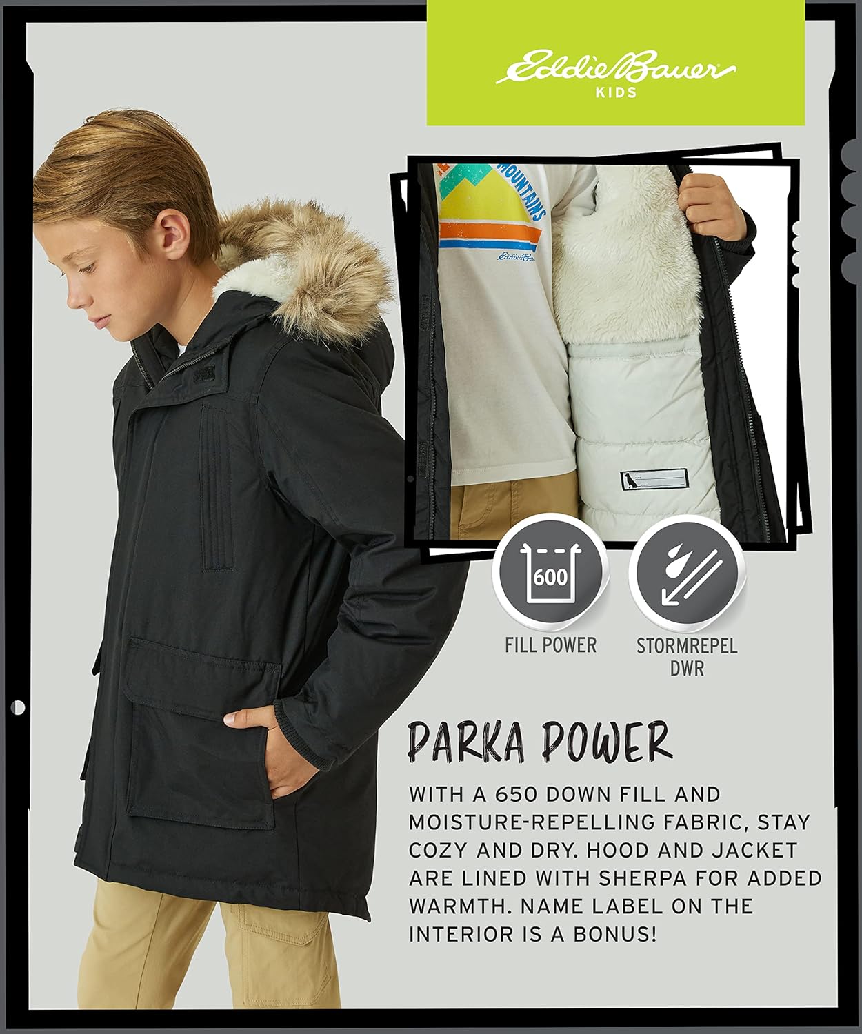 Eddie Bauer Boys Winter Coat – Waterproof Heavyweight Down Parka Jacket with Faux Fur Hood (3-20)