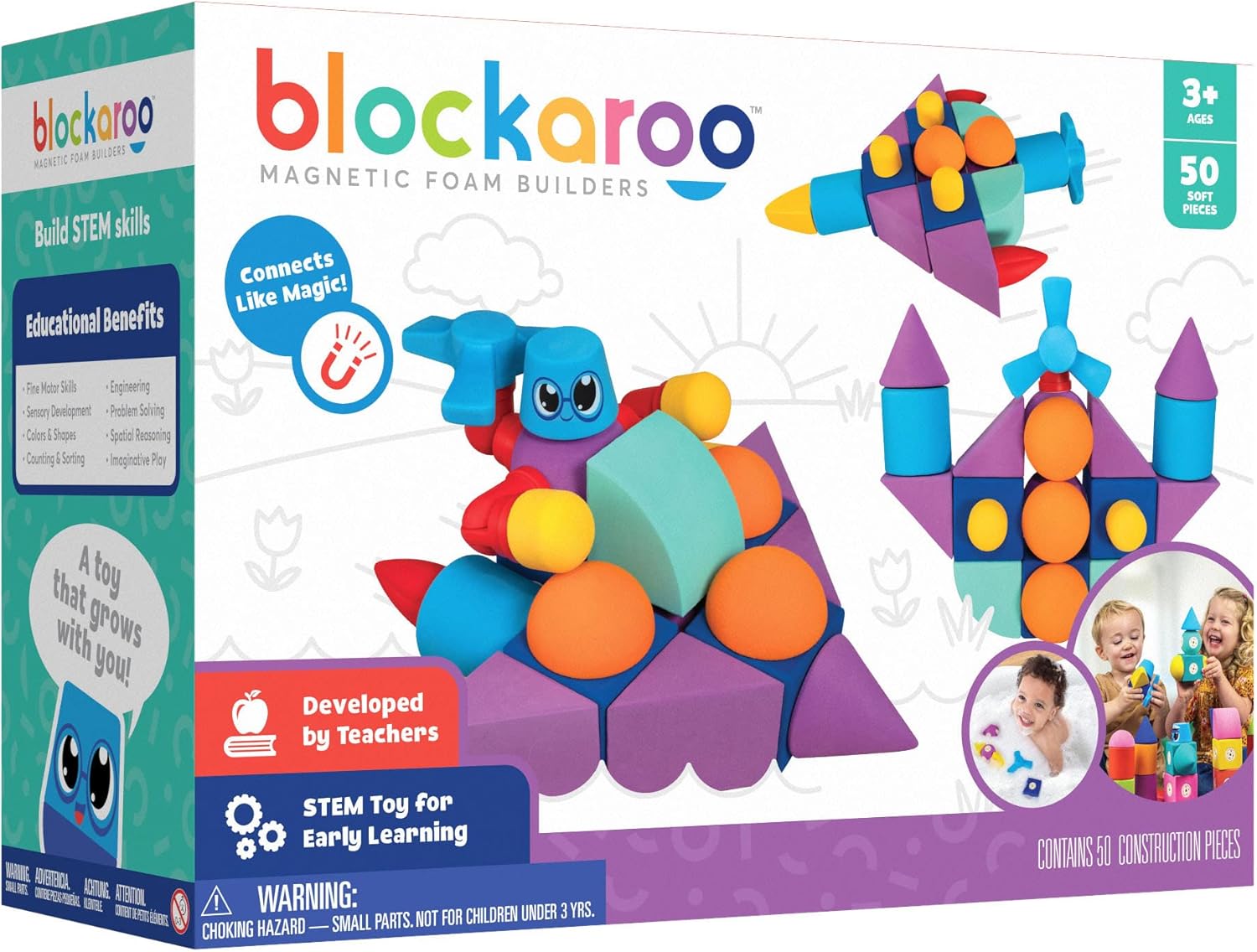 บล็อกโฟมแม่เหล็ก – ของเล่น STEM ก่อนวัยเรียนสำหรับเด็ก วัยเตาะแตะ เด็กชาย และเด็กหญิง ของเล่นอาบน้ำสุดยอด – ชุด 50 ชิ้น บล็อกตัวต่อสำหรับอาบน้ำ ของเล่นวิศวกรรมสำหรับเด็กอายุ 3-6 ปี