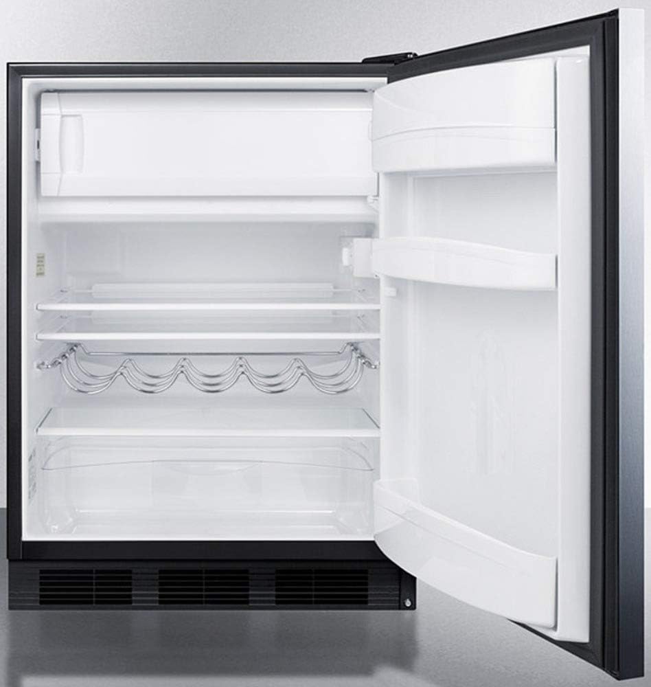 Summit Appliance CT663BKSSHH Freistehende Kühl- und Gefrierkombination auf Thekenhöhe für den privaten Gebrauch, Zyklusabtauung mit Edelstahltür, Handtuchhalter und schwarzem Schrank