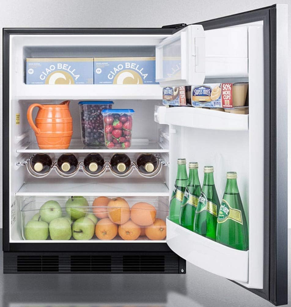 Summit Appliance CT663BKSSHH Freistehende Kühl- und Gefrierkombination auf Thekenhöhe für den privaten Gebrauch, Zyklusabtauung mit Edelstahltür, Handtuchhalter und schwarzem Schrank