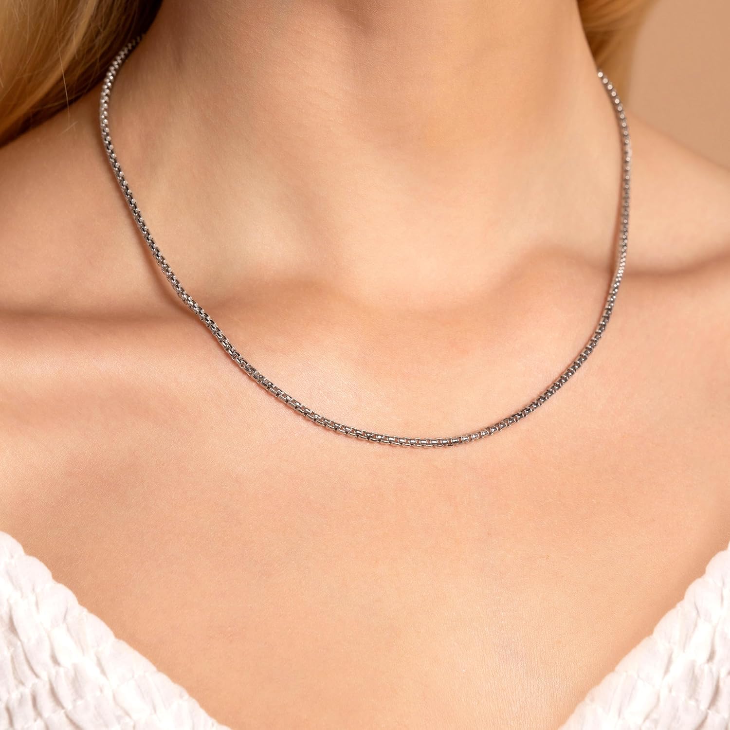 Collar PORI JEWELERS de oro de 14 quilates, 1,8 mm, 2,5 mm o 3,5 mm, cadena redonda en forma de caja, de 16 a 30 pulgadas, oro amarillo o blanco, para hombre y mujer