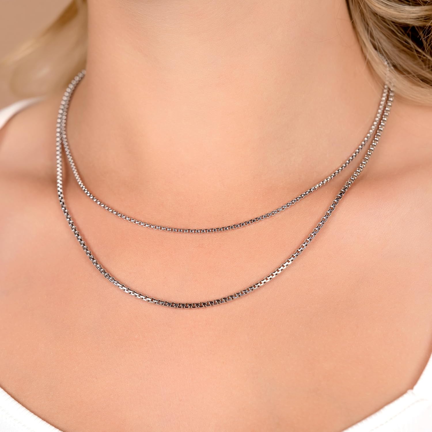 Collar PORI JEWELERS de oro de 14 quilates, 1,8 mm, 2,5 mm o 3,5 mm, cadena redonda en forma de caja, de 16 a 30 pulgadas, oro amarillo o blanco, para hombre y mujer